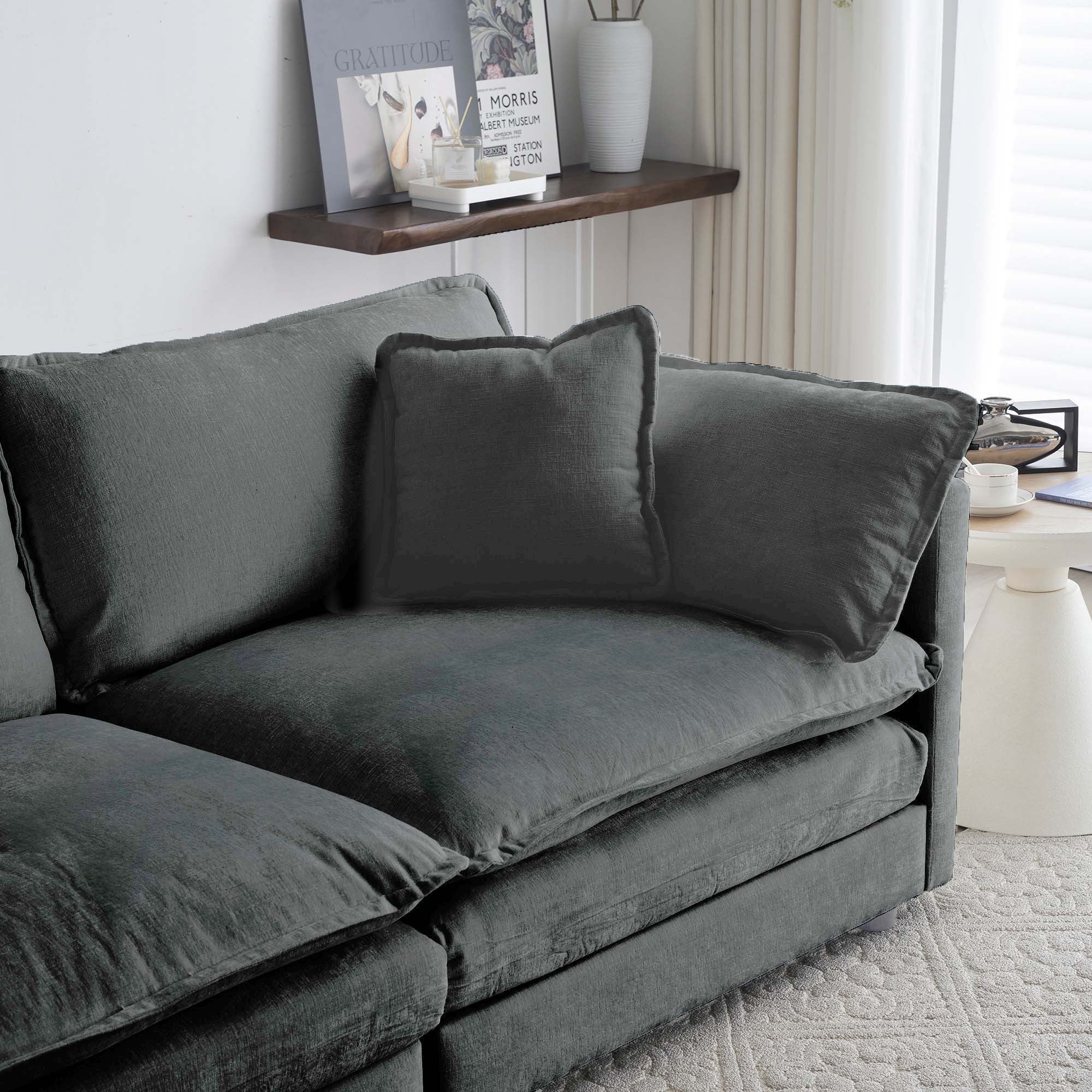 Walker Edison | Comfy Modular Cloud L Shaped Sectional Sofa With Ottoman - Image 2