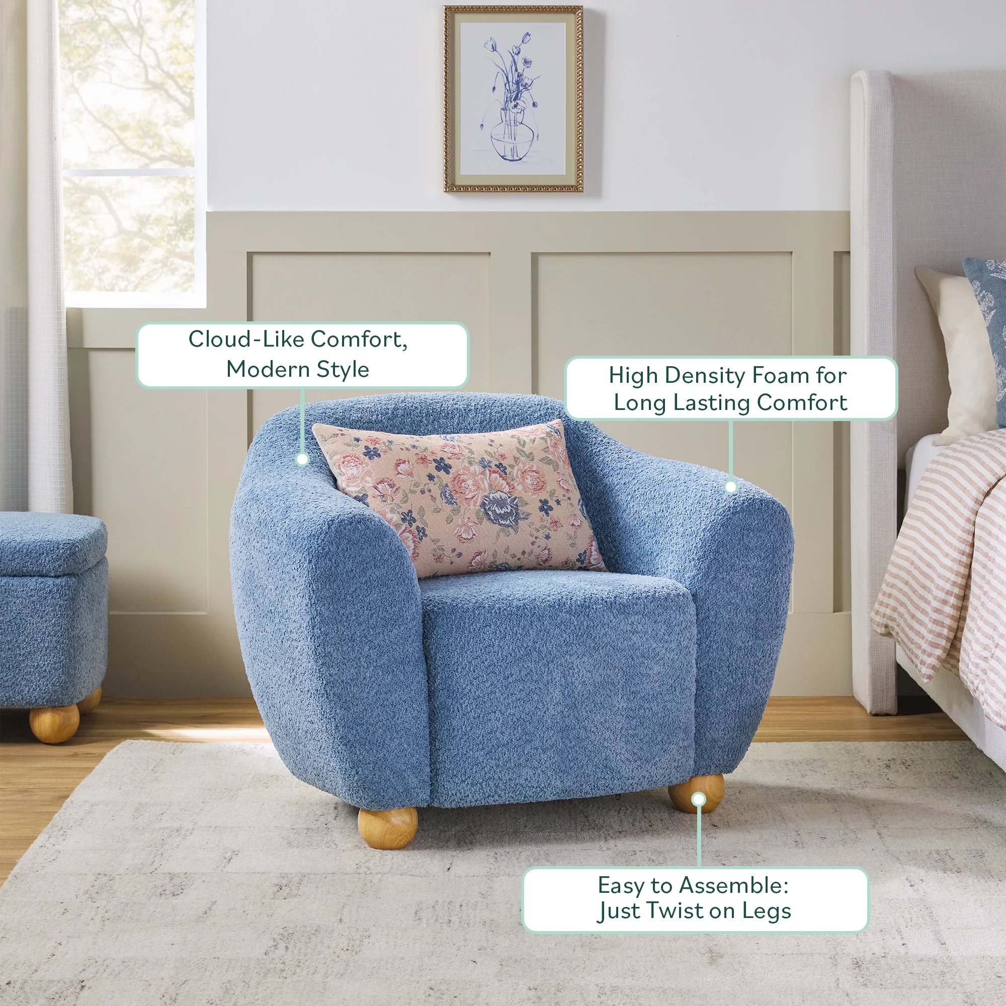 Linley Contemporary Boucle Easy Assembly Upholstered Small Accent Chair - Image 14