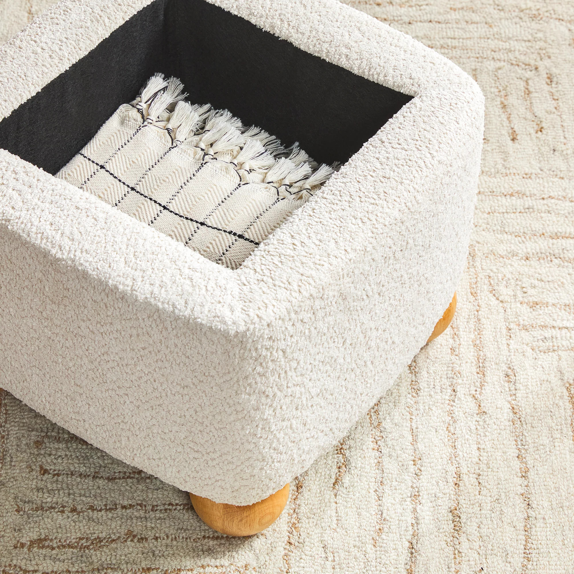 Linley Contemporary Boucle Easy Assembly Upholstered Small Storage Ottoman - Image 7