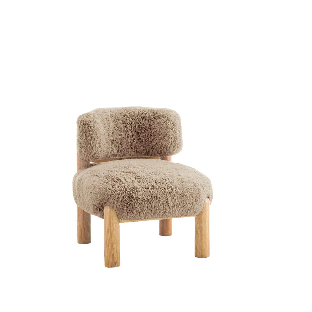 Contemporary Plush Fur Fabric Accent Chair with Wooden Legs - Image 6
