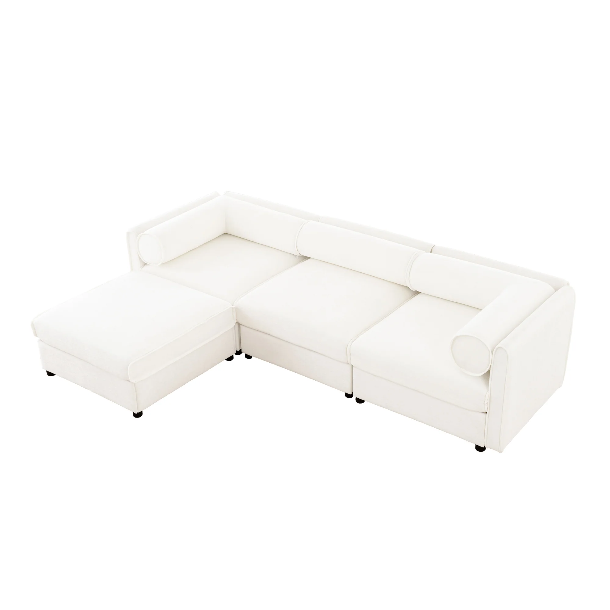 Walker Edison | Contemporary White Chenille L-Shaped Sofa with Storage and Ottoman - Image 6