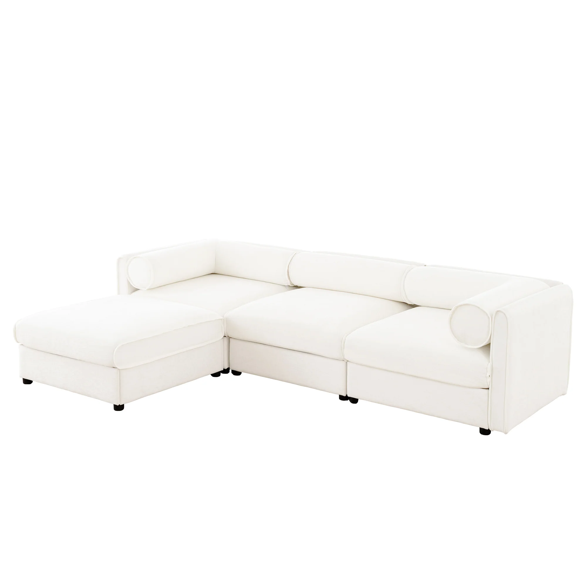 Walker Edison | Contemporary White Chenille L-Shaped Sofa with Storage and Ottoman - Image 7