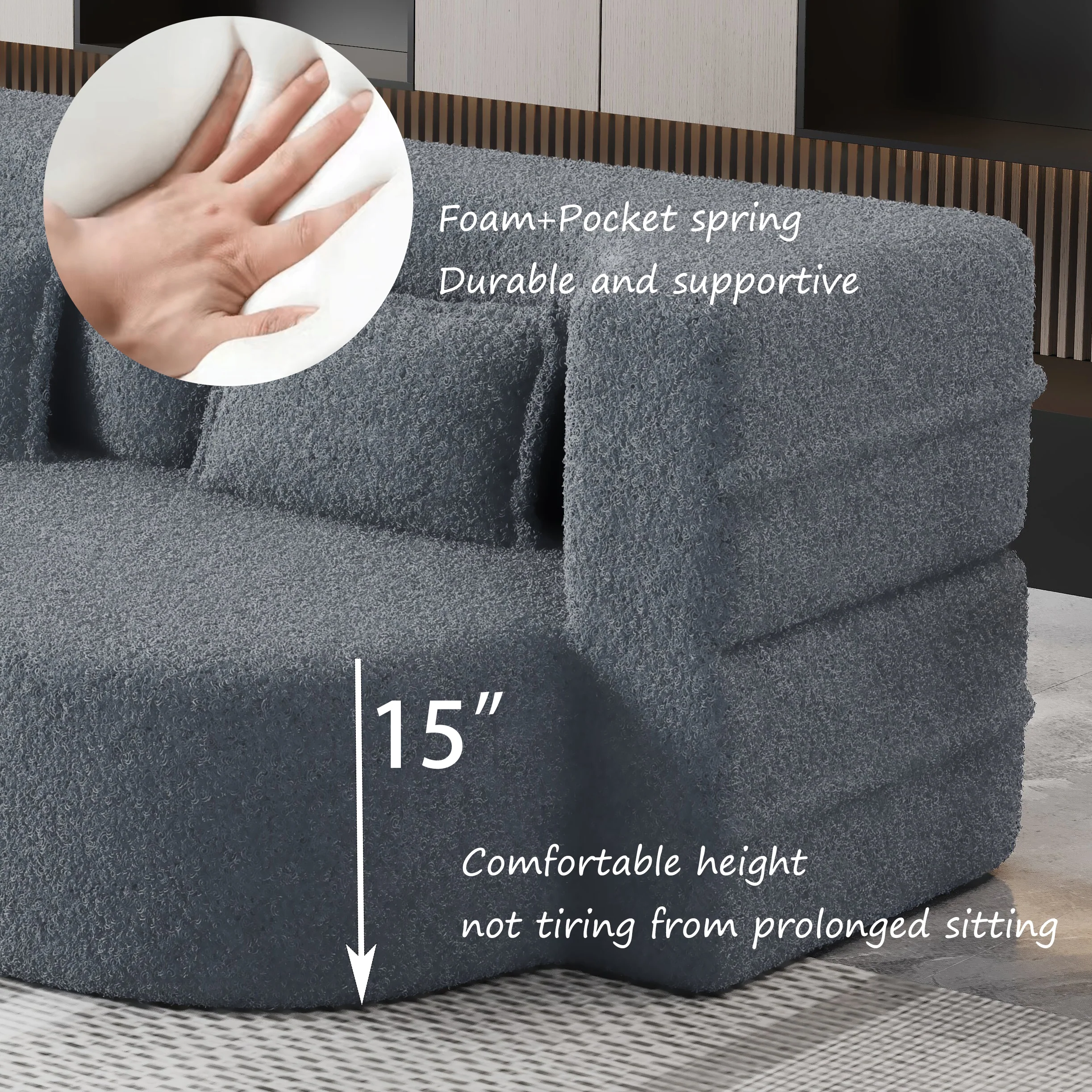 Walker Edison | Convertible Modern Teddy Floor Full Size Sofa Bed with Pillows - Image 17