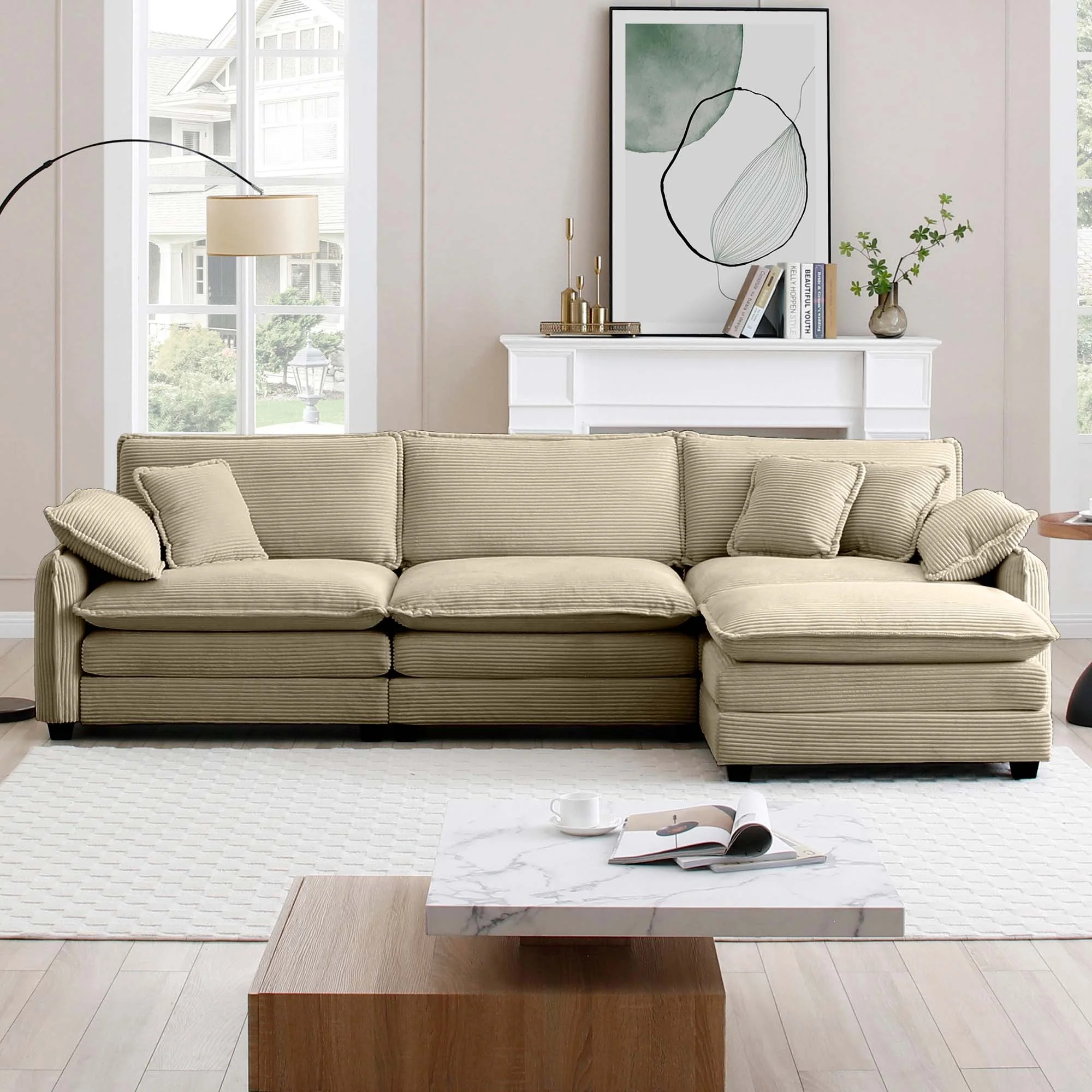 Walker Edison | Corduroy Cloud Couch with Ottoman - Image 3