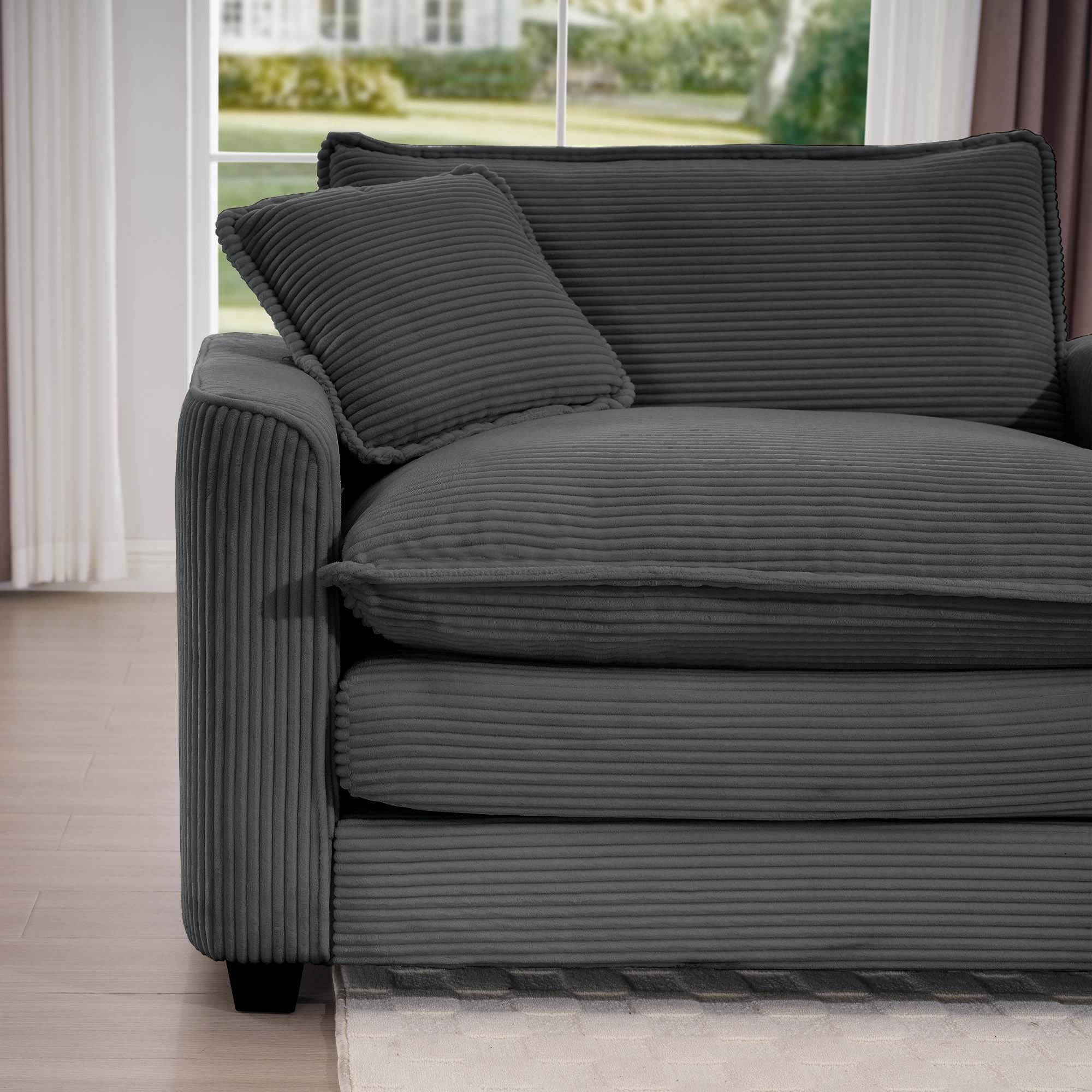 Walker Edison | Corduroy Cloud Plush Sectional Sofa with Ottoman - Image 11
