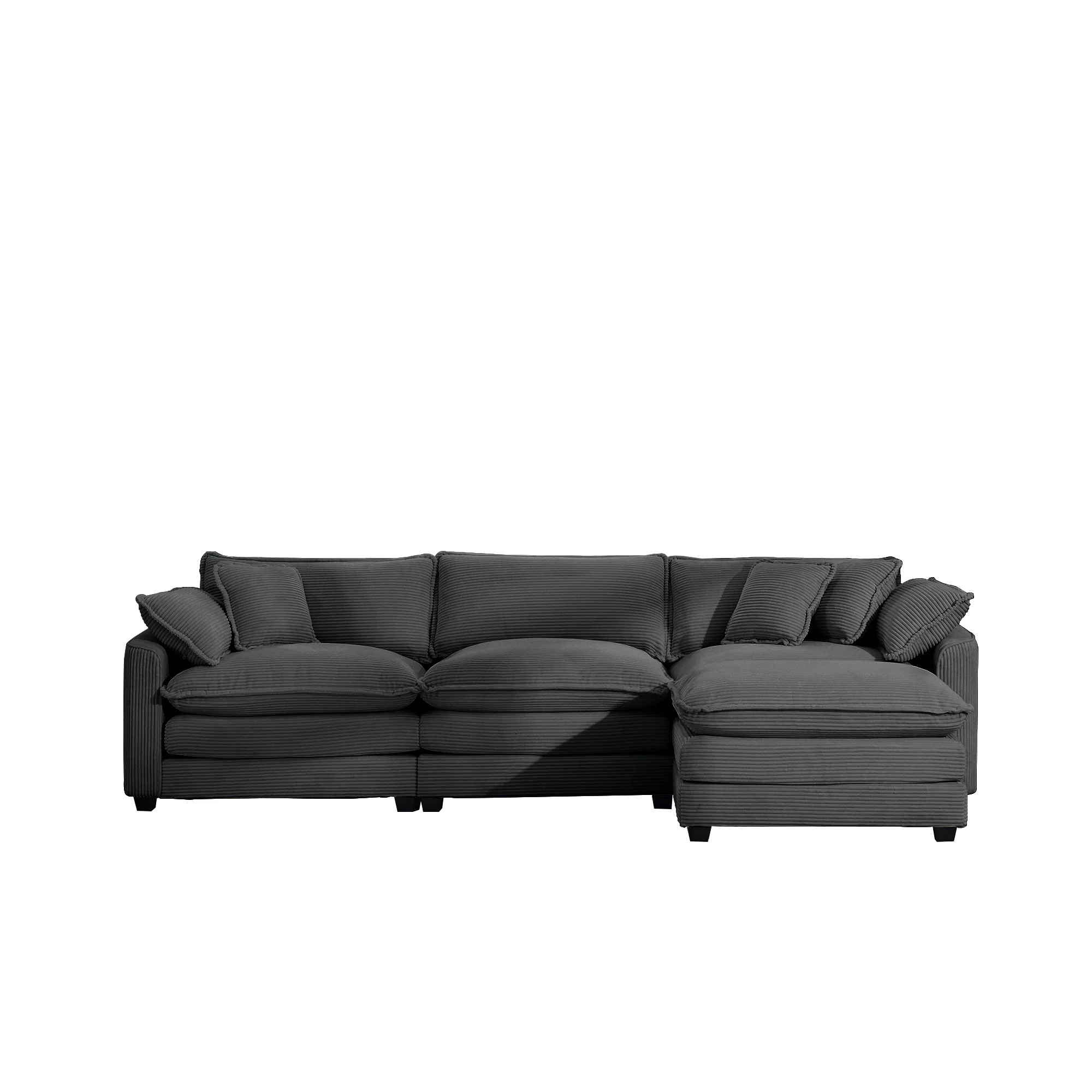Walker Edison | Corduroy Cloud Plush Sectional Sofa with Ottoman - Image 6