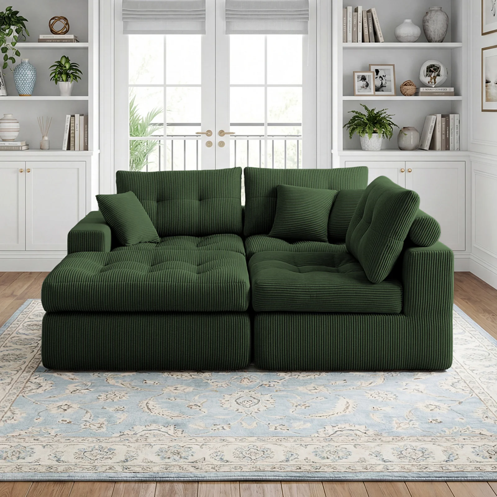 Corduroy Corner Chaise L-Shaped Sectional Sofa Bed with High-Density Sponge - Image 12