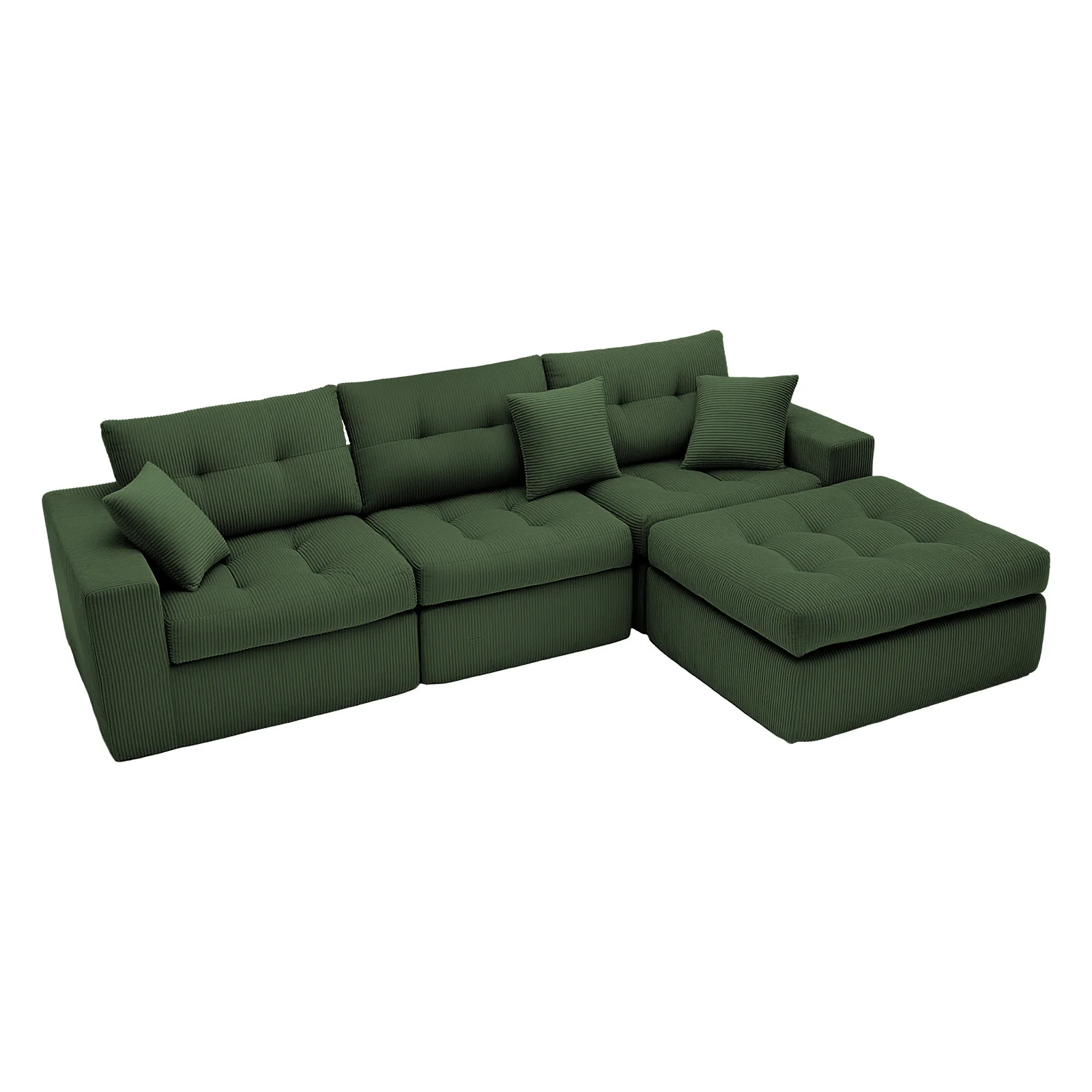 Corduroy Corner Chaise L-Shaped Sectional Sofa Bed with High-Density Sponge - Image 13