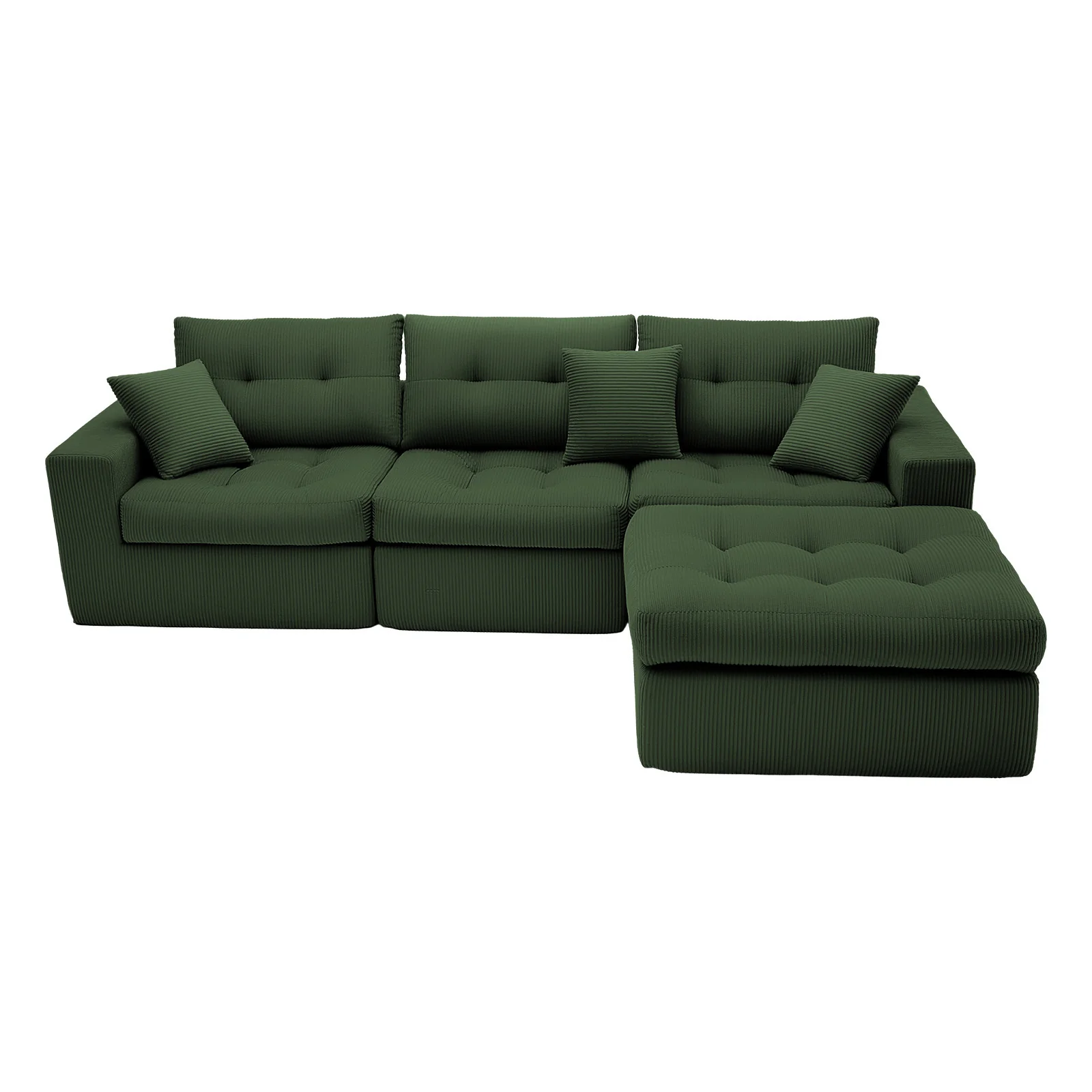 Corduroy Corner Chaise L-Shaped Sectional Sofa Bed with High-Density Sponge - Image 14