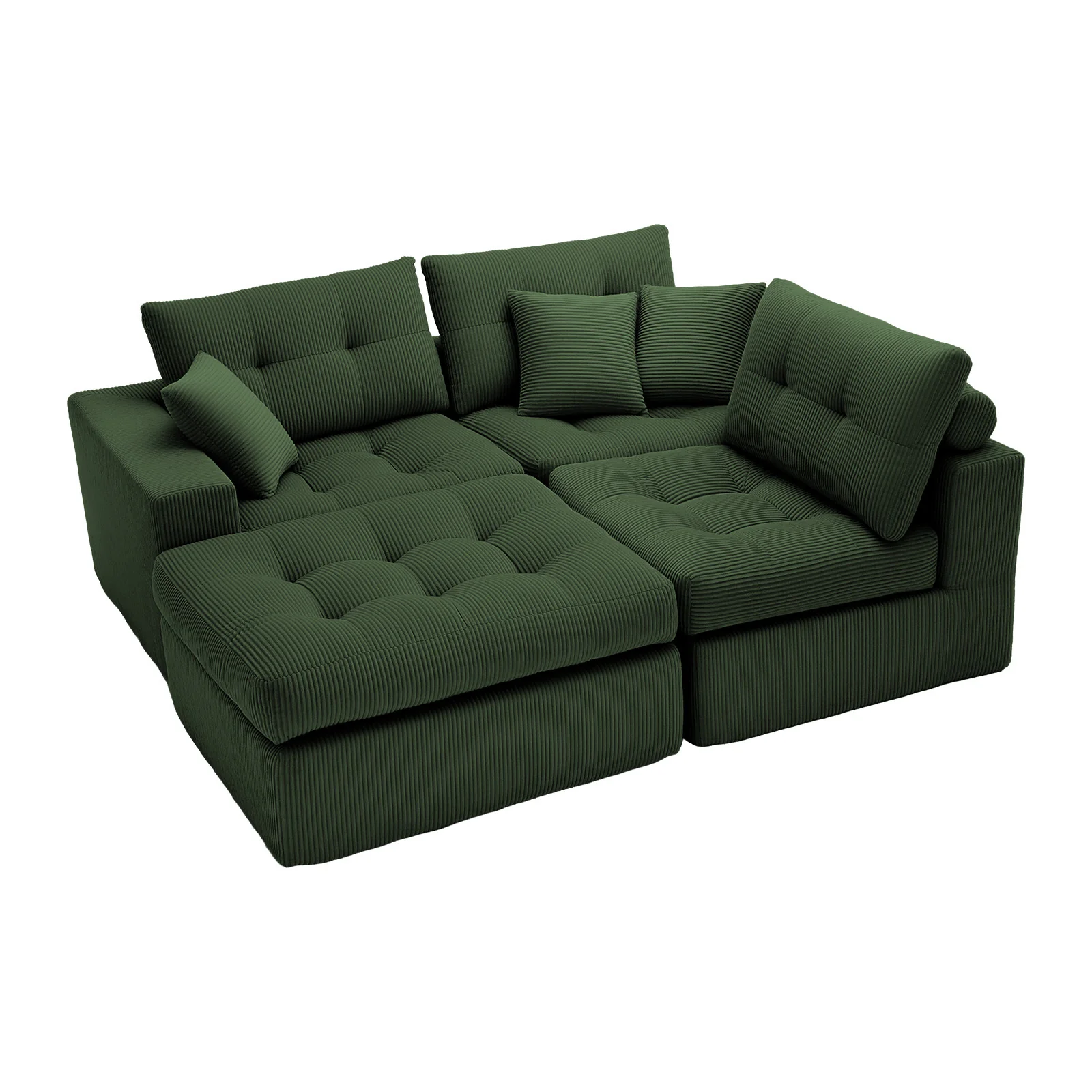 Corduroy Corner Chaise L-Shaped Sectional Sofa Bed with High-Density Sponge - Image 15