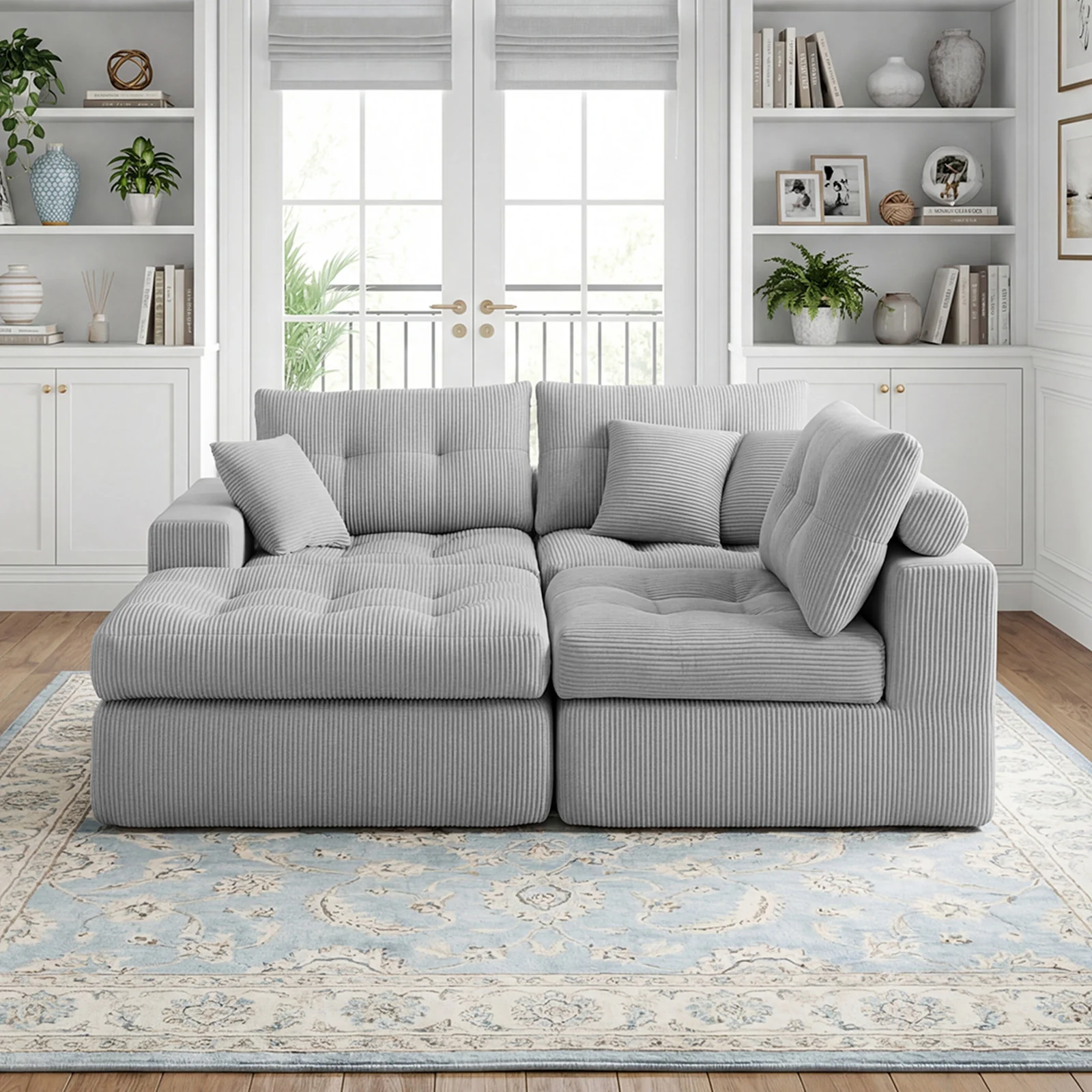 Corduroy Corner Chaise L-Shaped Sectional Sofa Bed with High-Density Sponge - Image 17