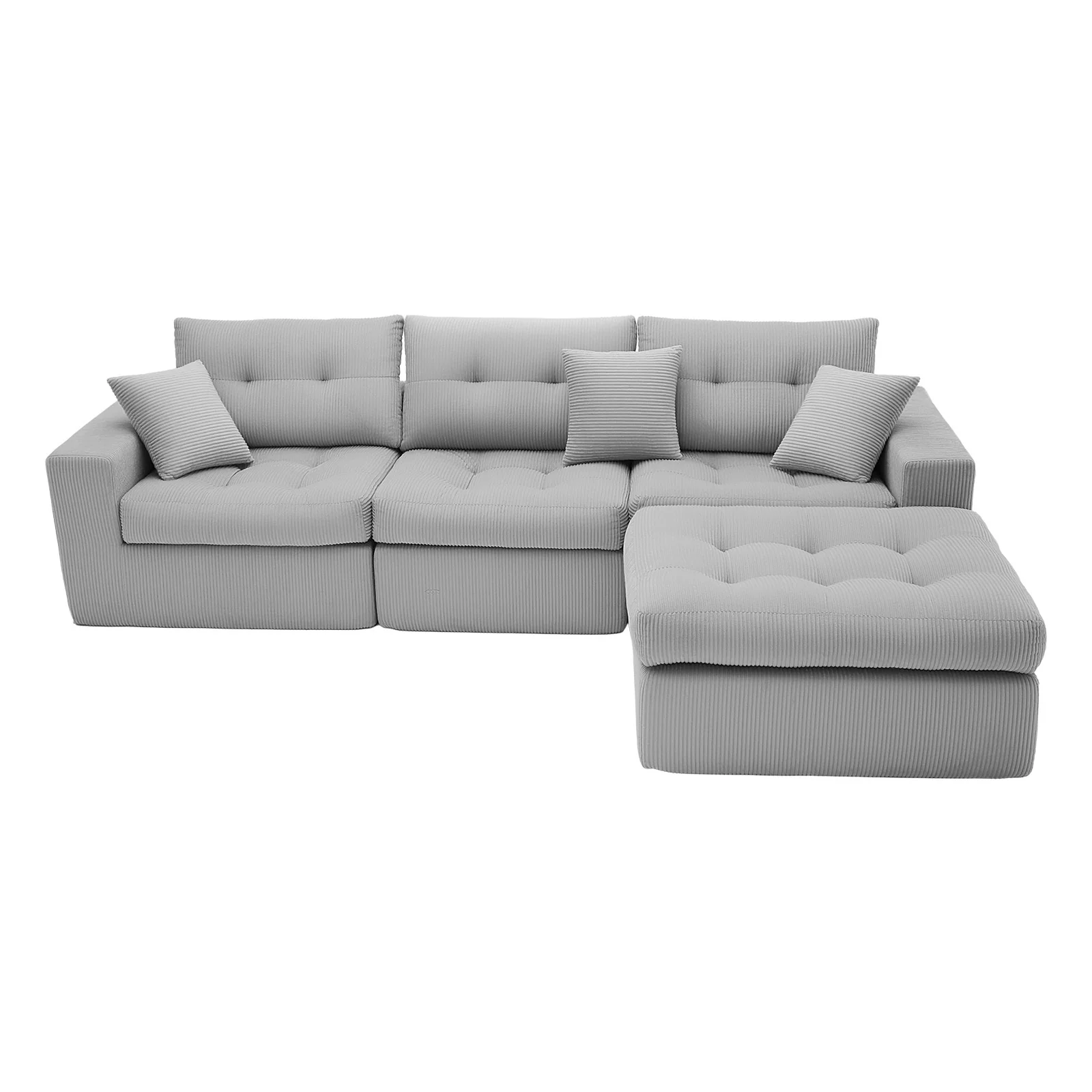 Corduroy Corner Chaise L-Shaped Sectional Sofa Bed with High-Density Sponge - Image 19