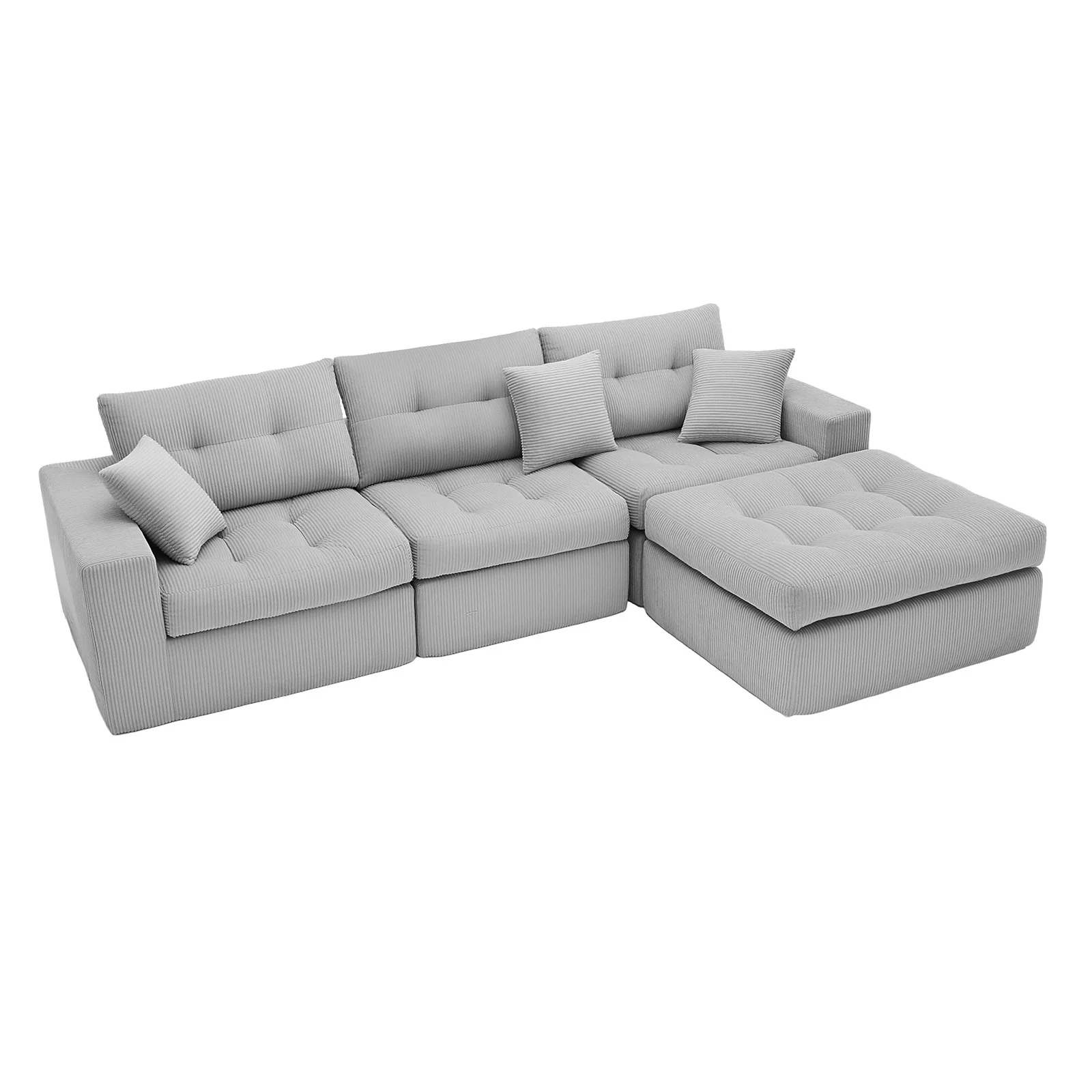 Corduroy Corner Chaise L-Shaped Sectional Sofa Bed with High-Density Sponge - Image 20
