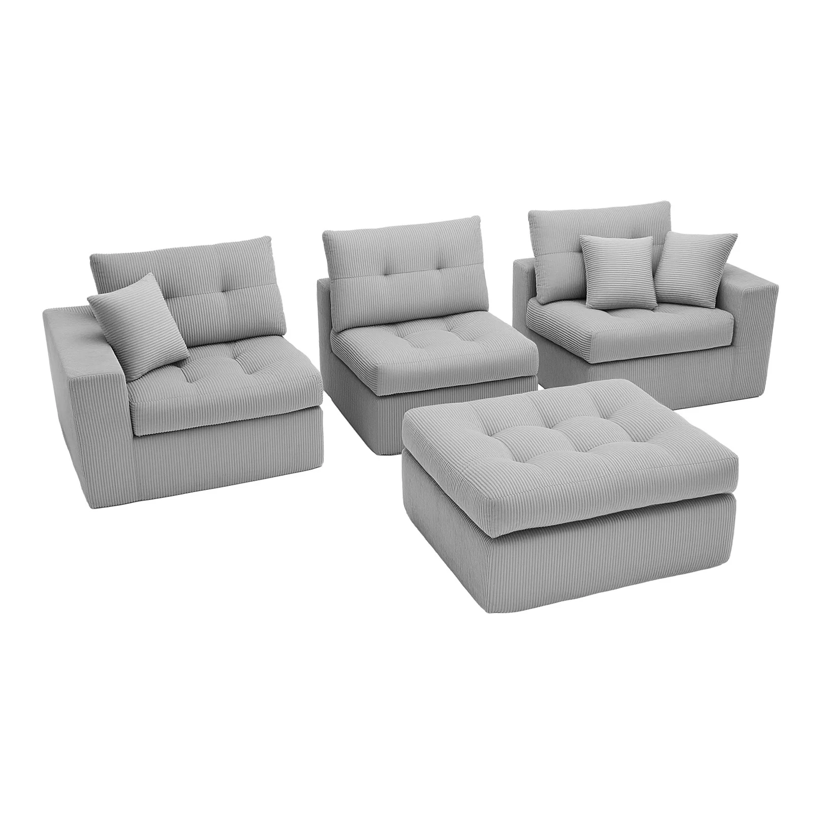 Corduroy Corner Chaise L-Shaped Sectional Sofa Bed with High-Density Sponge - Image 21