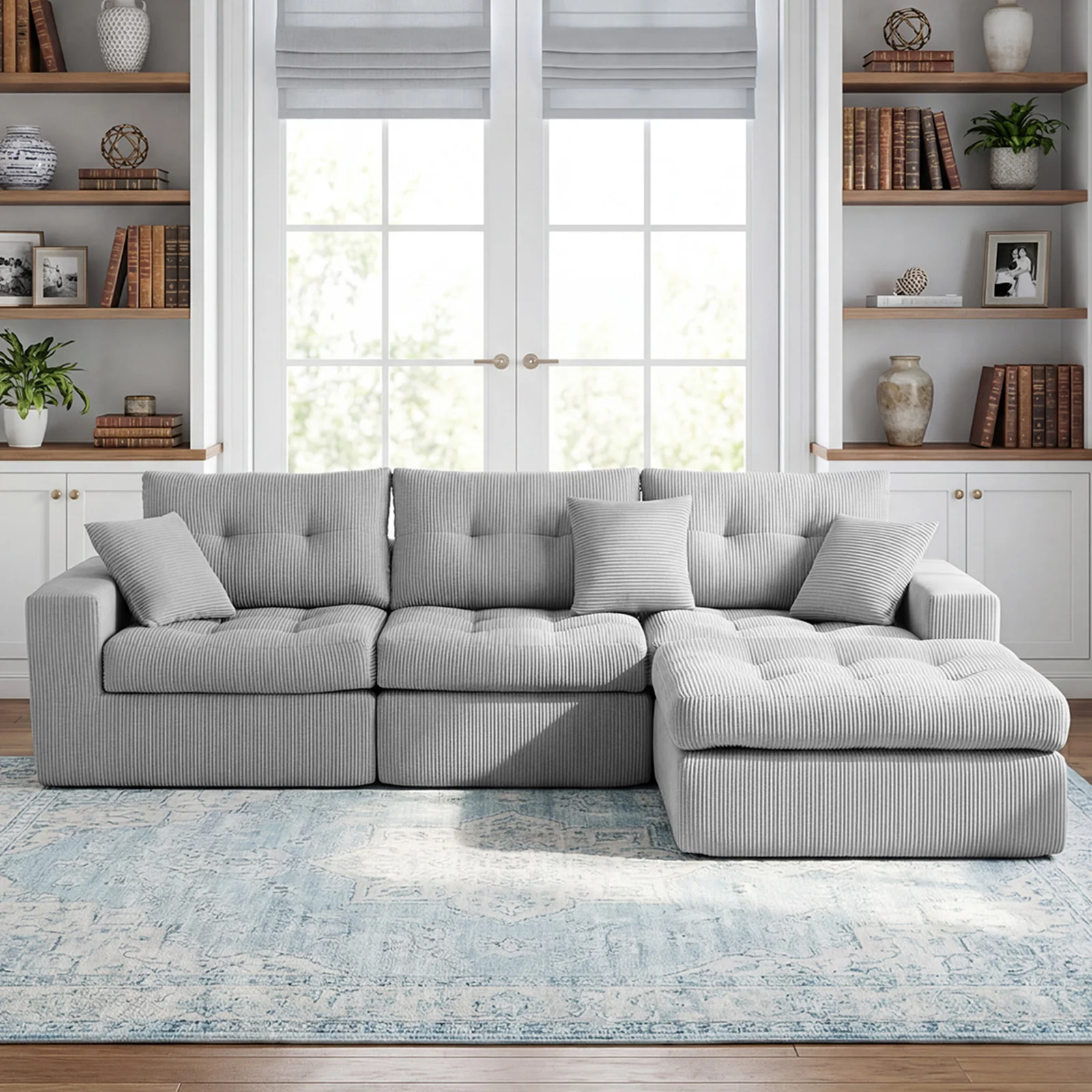 Corduroy Corner Chaise L-Shaped Sectional Sofa Bed with High-Density Sponge - Image 3