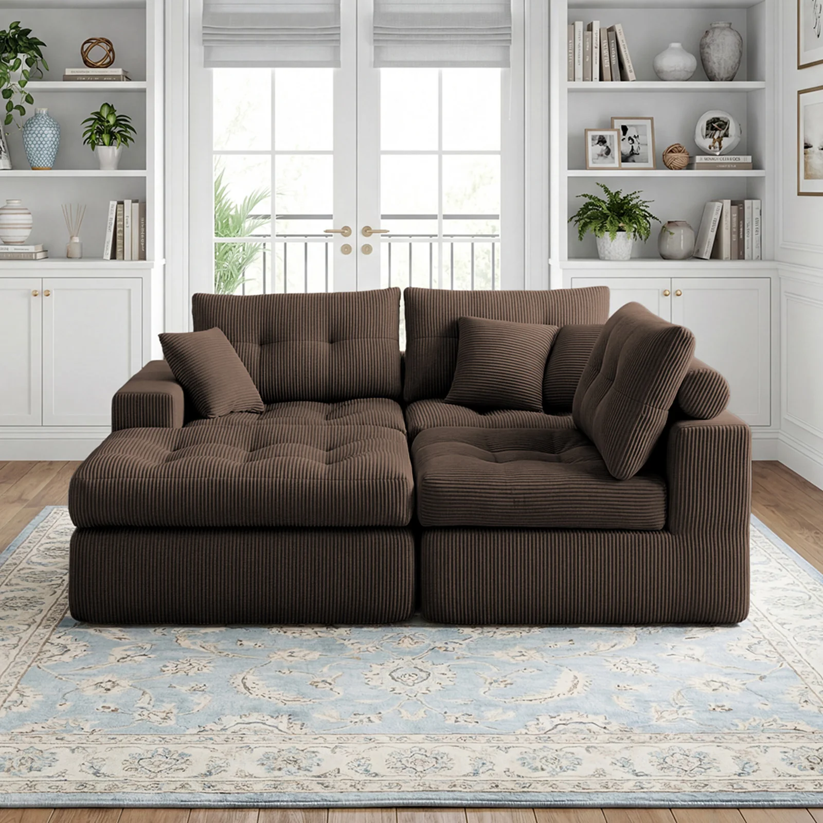 Corduroy Corner Chaise L-Shaped Sectional Sofa Bed with High-Density Sponge - Image 4