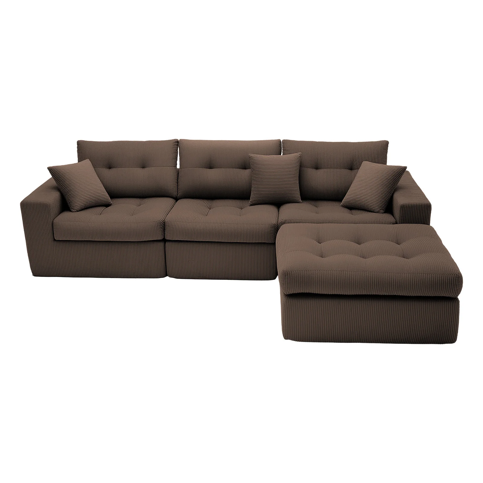 Corduroy Corner Chaise L-Shaped Sectional Sofa Bed with High-Density Sponge - Image 6