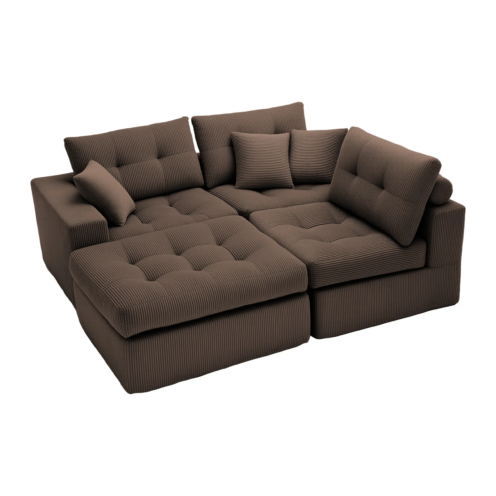 Corduroy Corner Chaise L-Shaped Sectional Sofa Bed with High-Density Sponge - Image 7