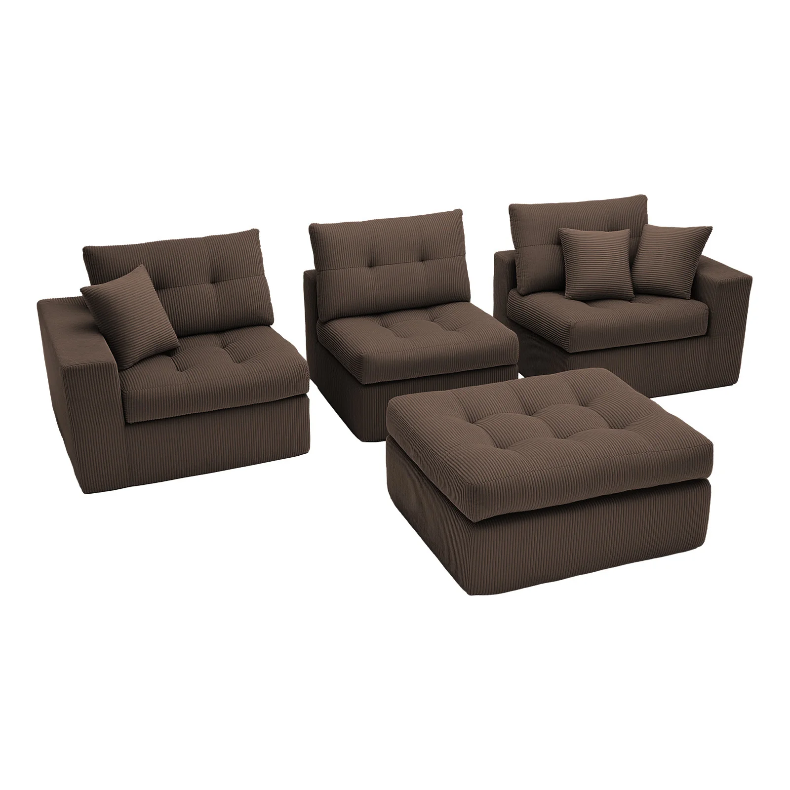 Corduroy Corner Chaise L-Shaped Sectional Sofa Bed with High-Density Sponge - Image 8