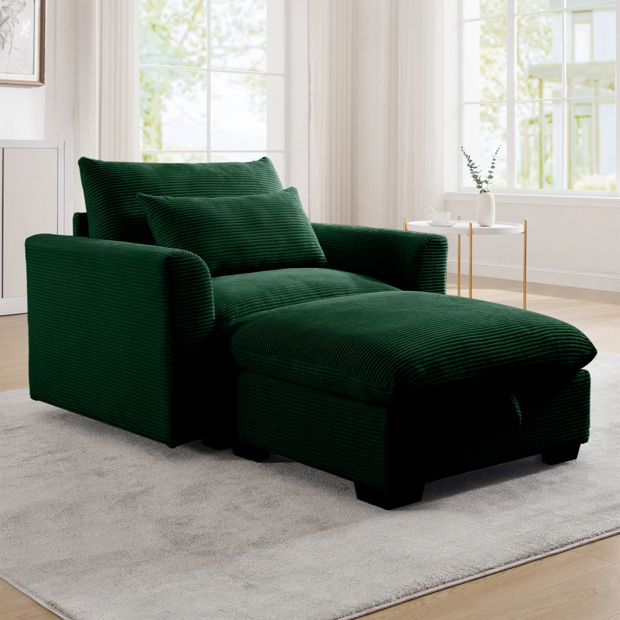 Walker Edison | Corduroy Deep Seat Accent Chair with Storage Ottoman - Image 2