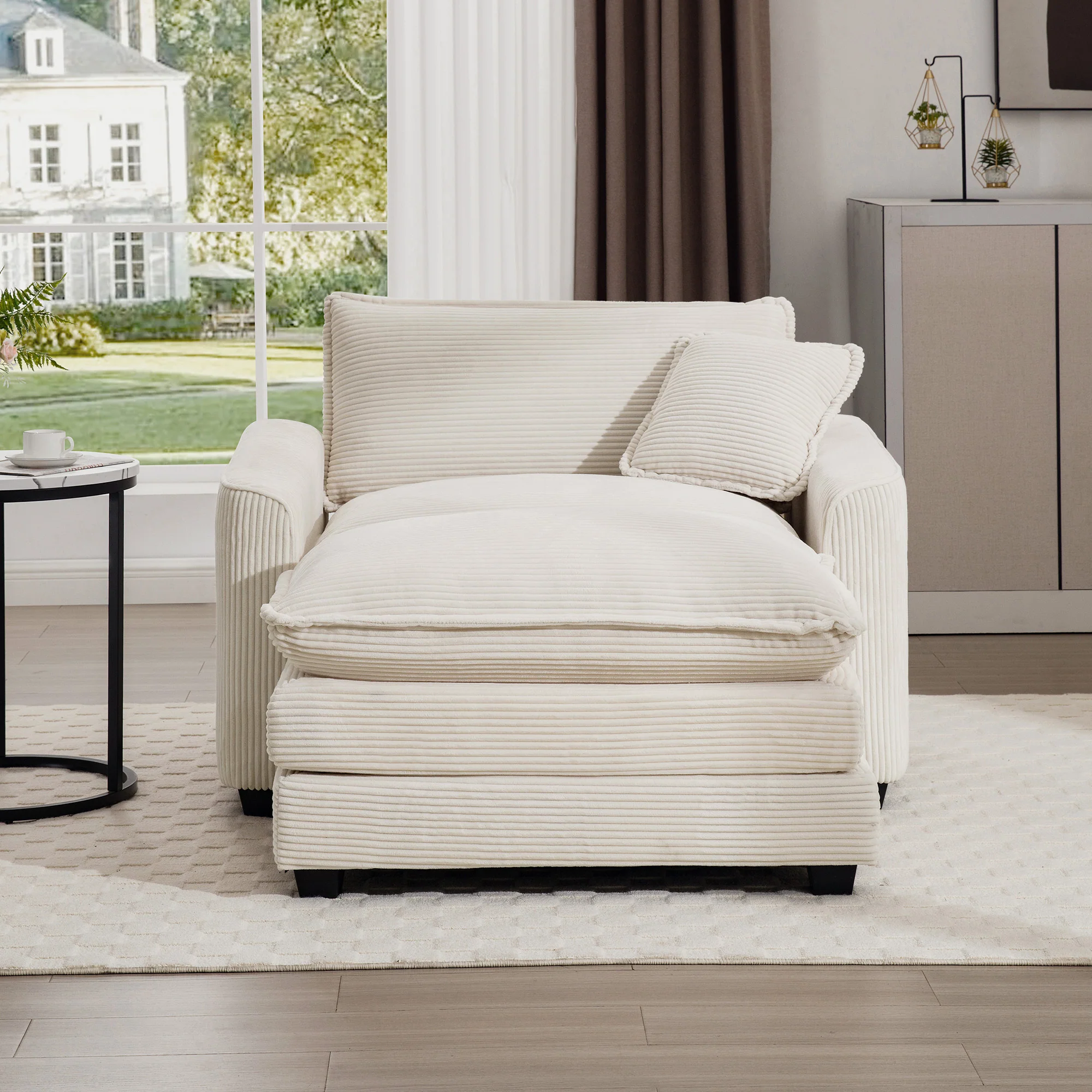Walker Edison | Corduroy Deep Seat Cloud Accent Chair with Ottoman Set - Image 2