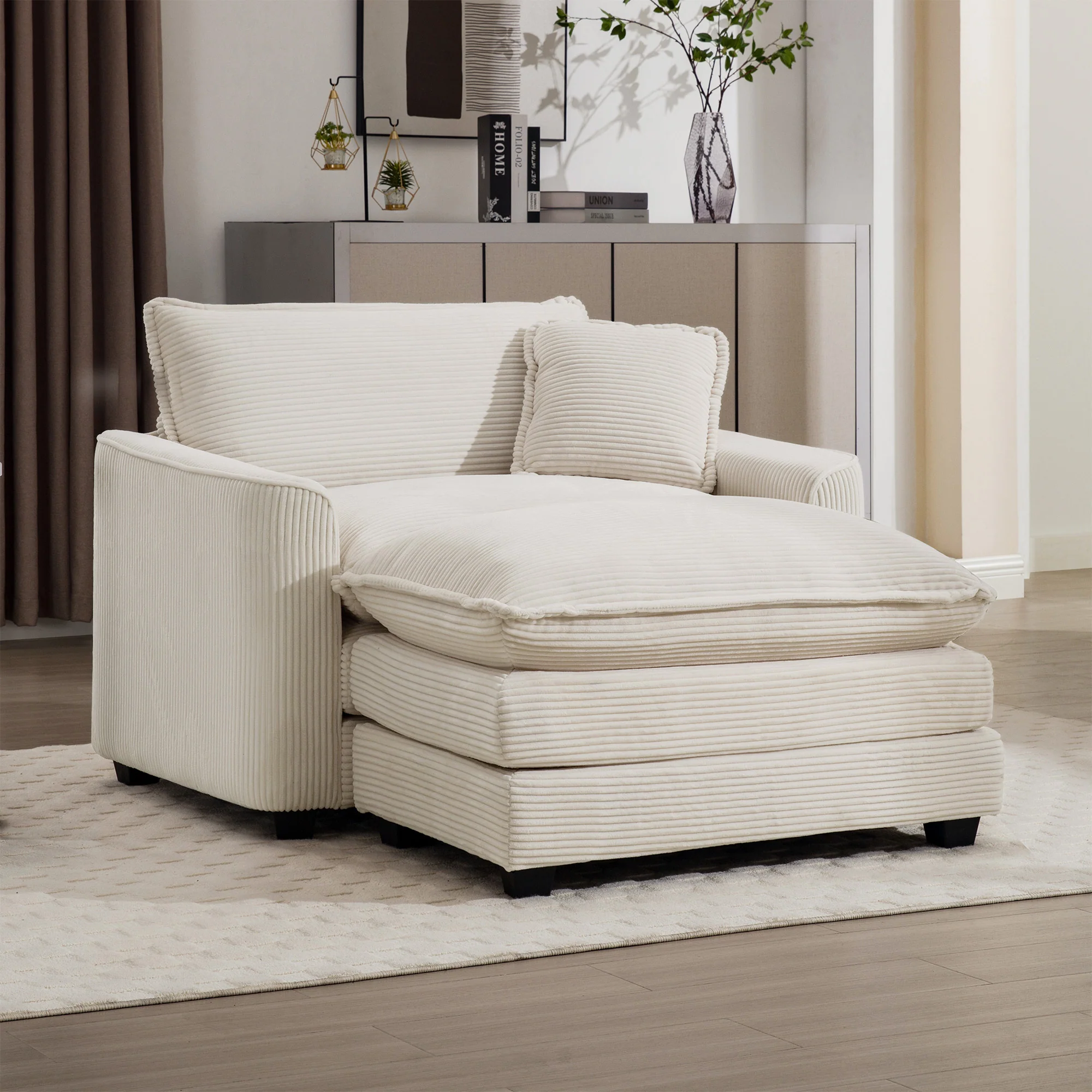 Walker Edison | Corduroy Deep Seat Cloud Accent Chair with Ottoman Set - Image 3