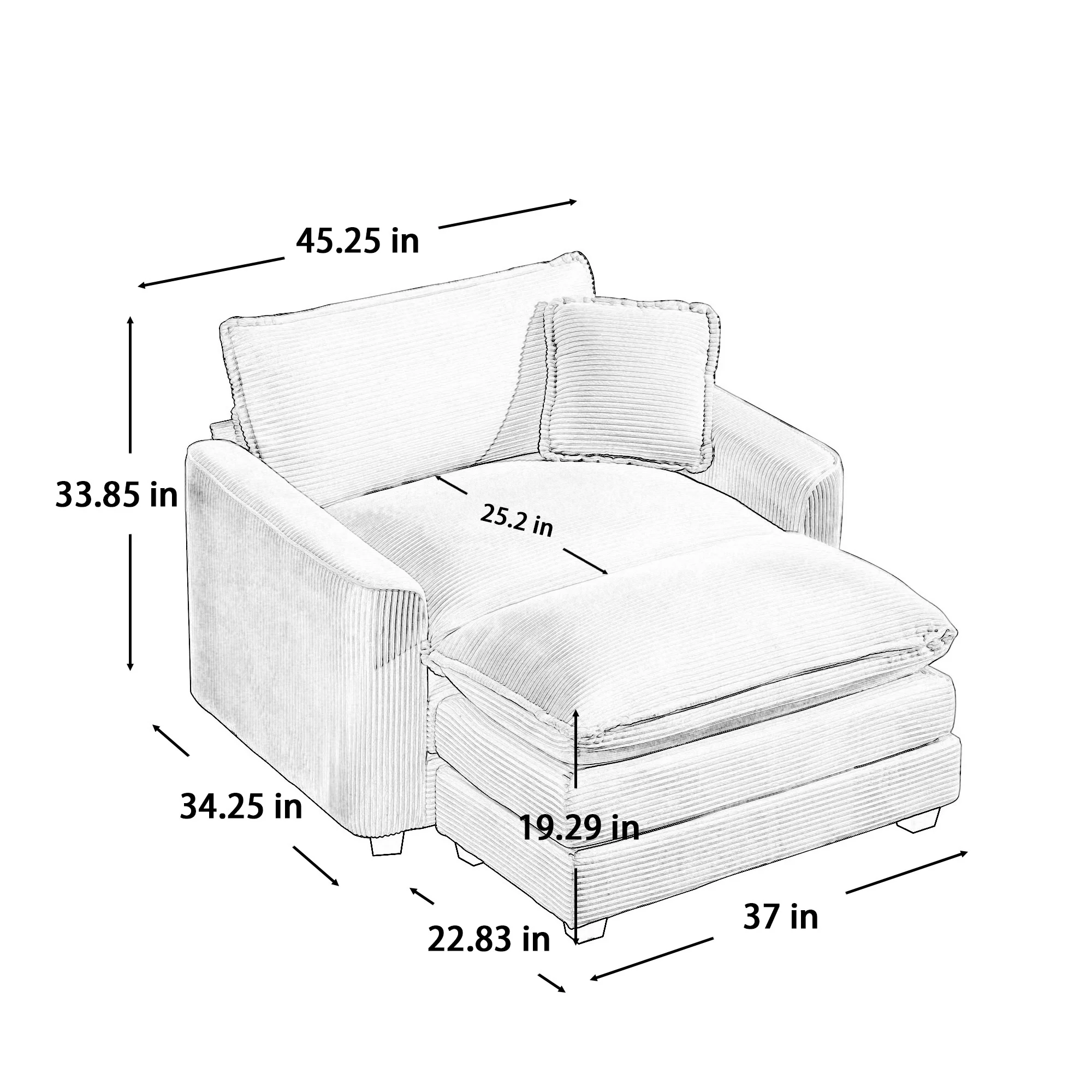 Walker Edison | Corduroy Deep Seat Cloud Accent Chair with Ottoman Set - Image 4