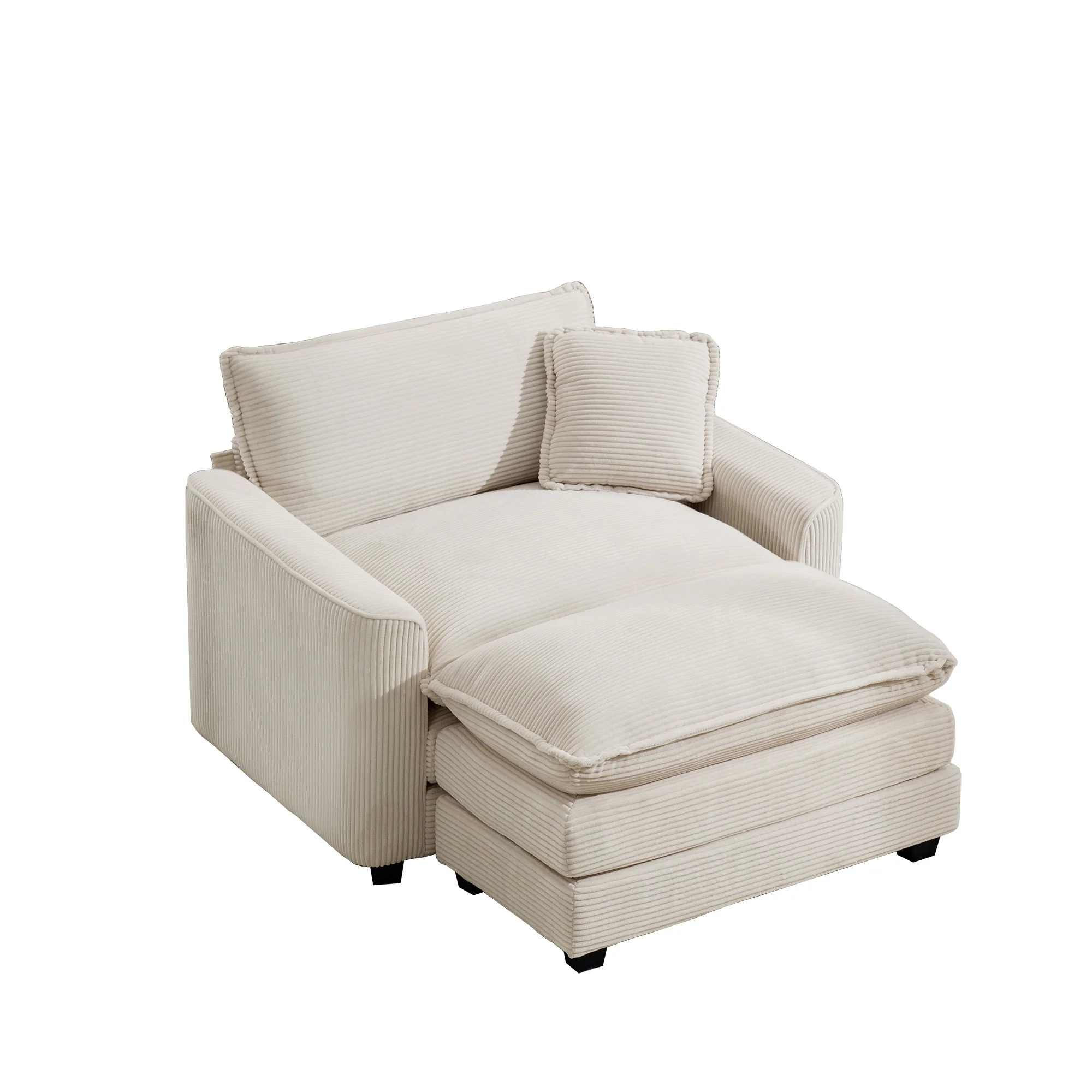 Walker Edison | Corduroy Deep Seat Cloud Accent Chair with Ottoman Set - Image 5