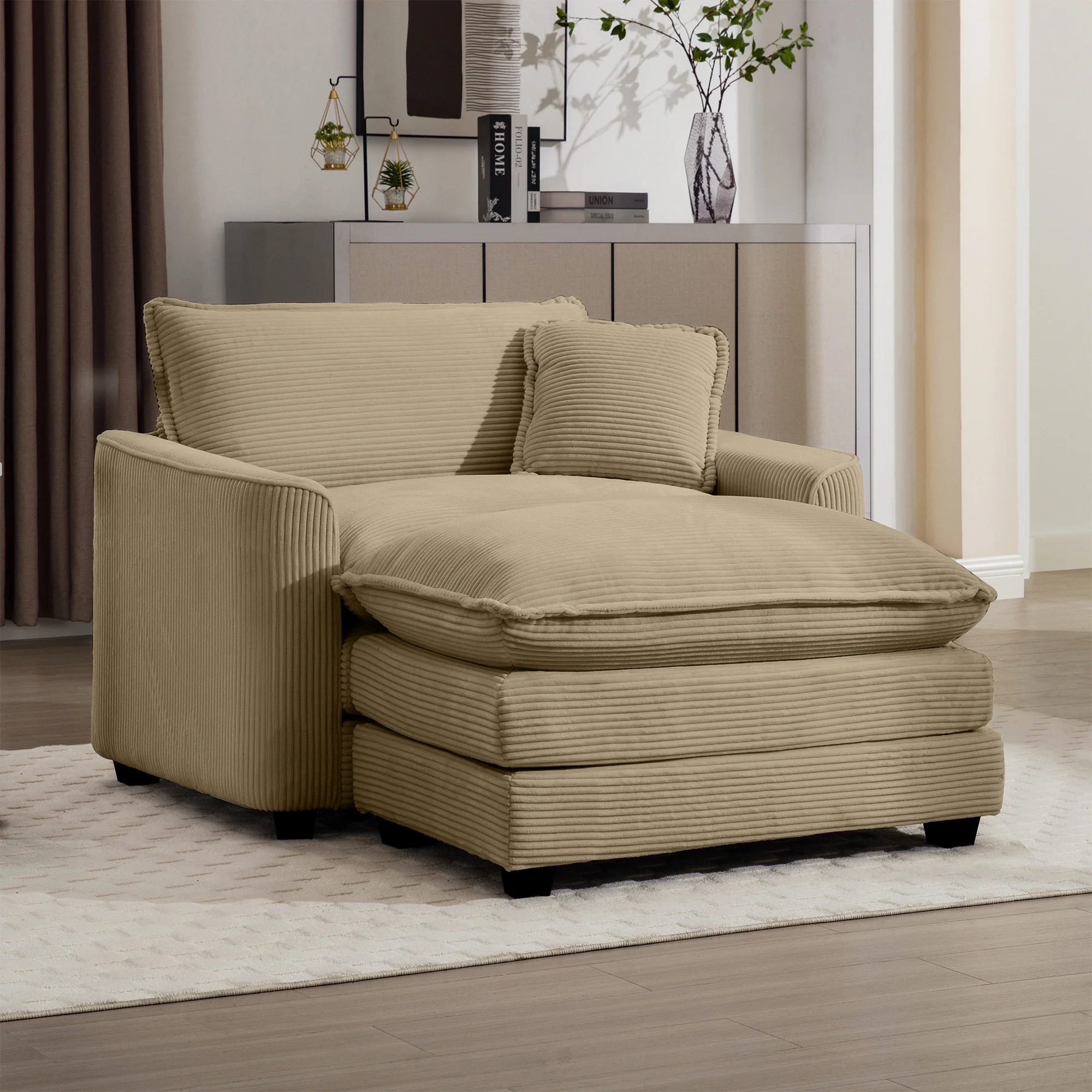 Walker Edison | Corduroy Deep Seat Sofa Chair with Ottoman - Image 3