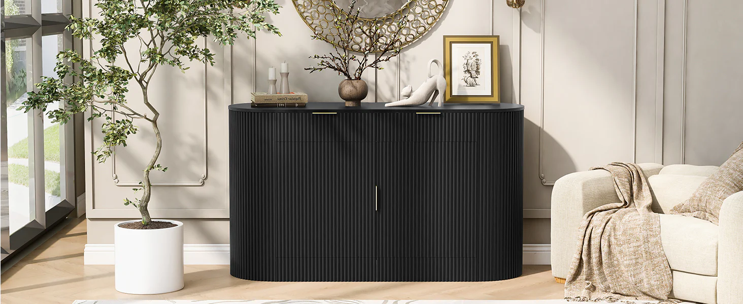 Curve Design Fluted Accent Cabinet Storage - Sideboard / TV Stand - Image 4