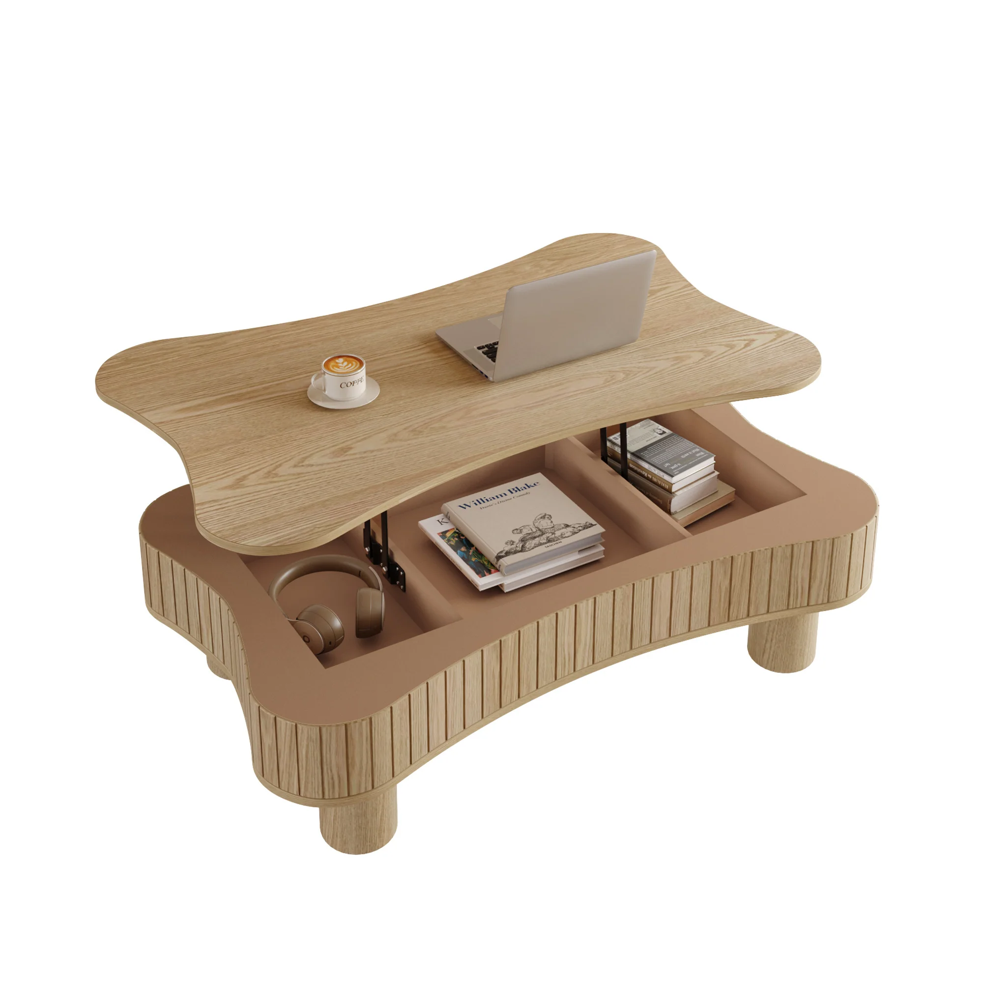 Walker Edison | Curve Design Reeded Lift Top Coffee Table and Desk - Image 15