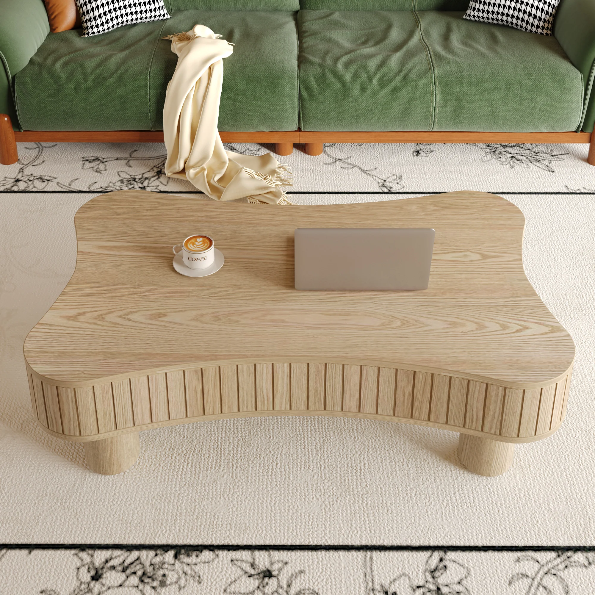 Walker Edison | Curve Design Reeded Lift Top Coffee Table and Desk - Image 3