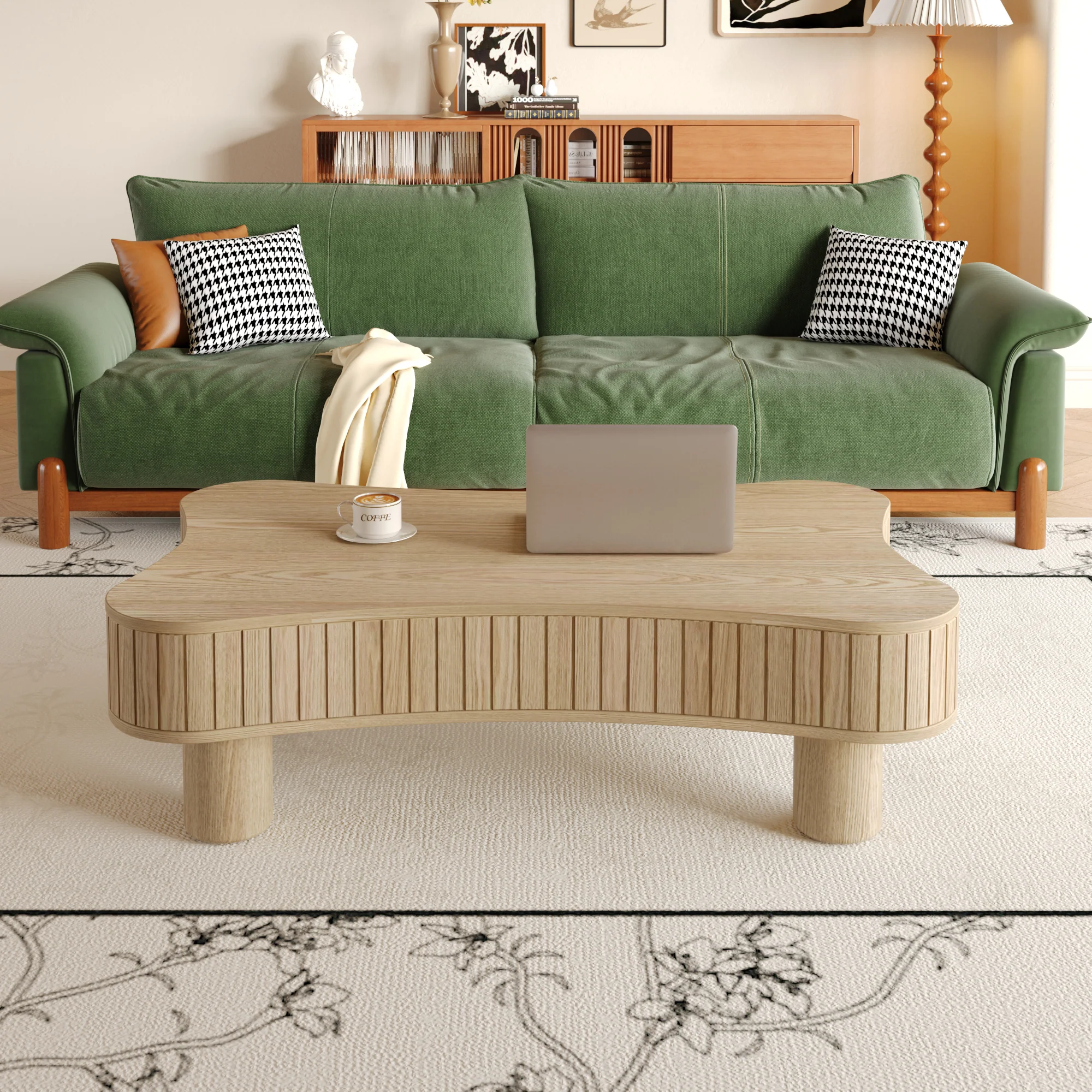 Walker Edison | Curve Design Reeded Lift Top Coffee Table and Desk - Image 4