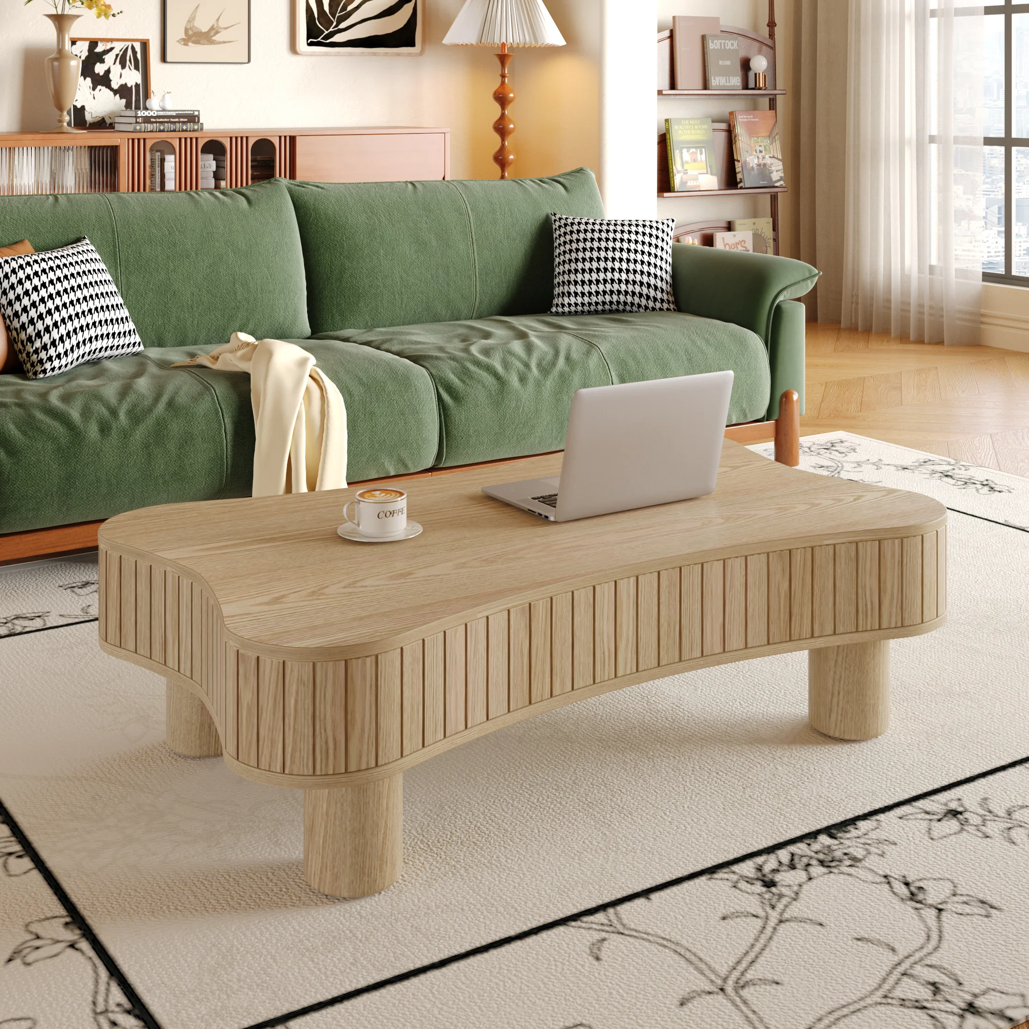Walker Edison | Curve Design Reeded Lift Top Coffee Table and Desk - Image 5
