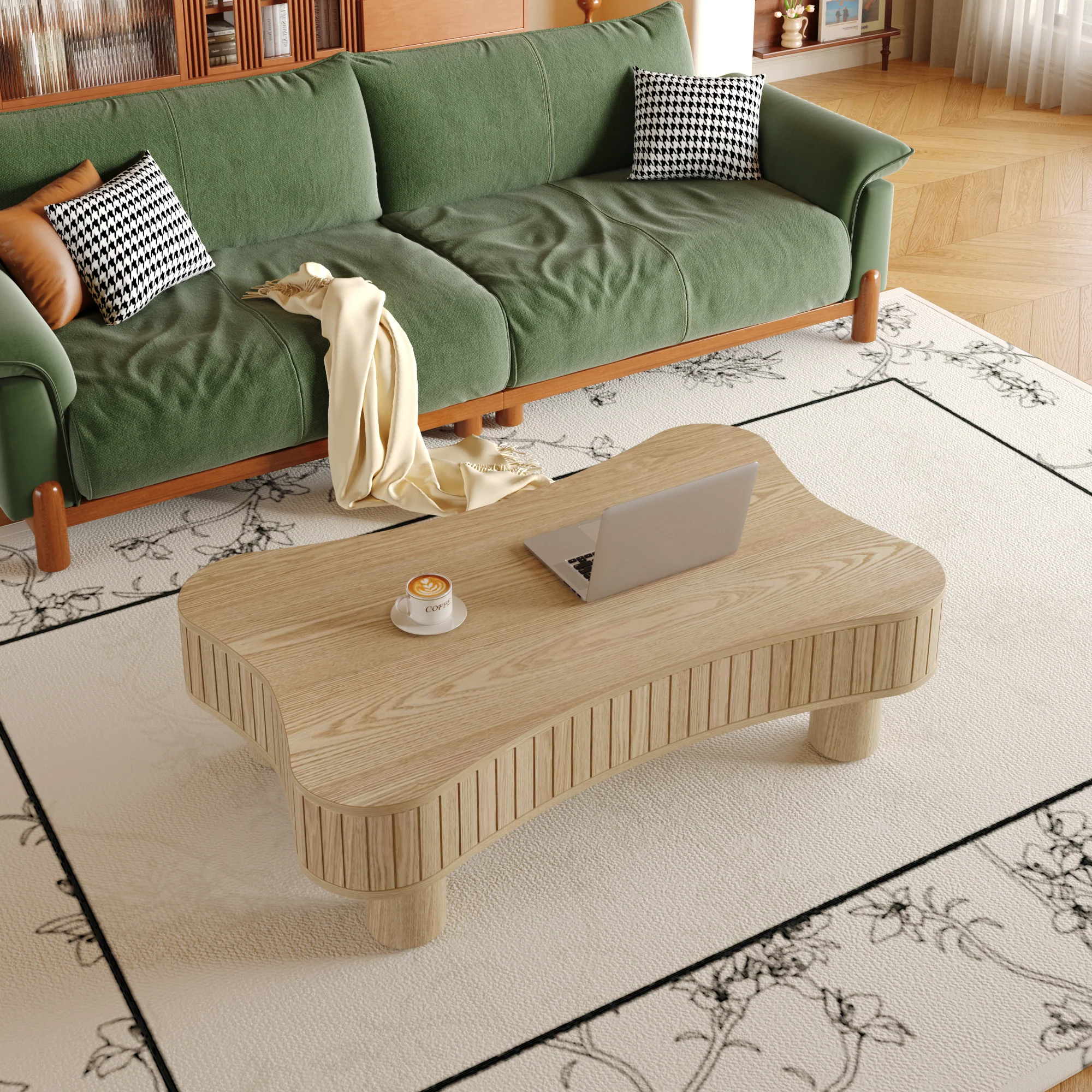 Walker Edison | Curve Design Reeded Lift Top Coffee Table and Desk - Image 6
