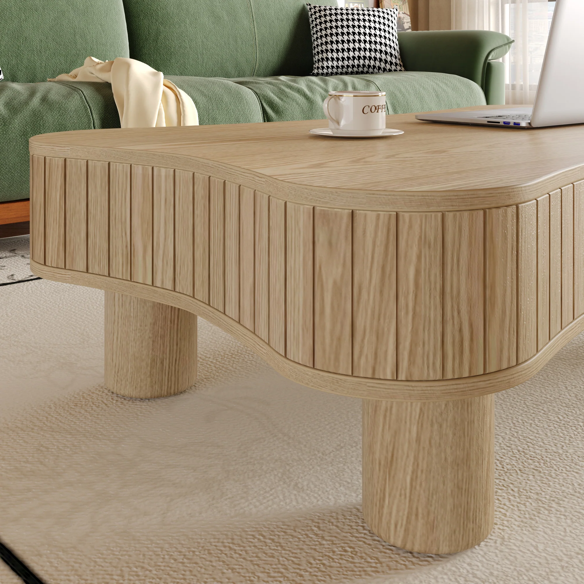 Walker Edison | Curve Design Reeded Lift Top Coffee Table and Desk - Image 7