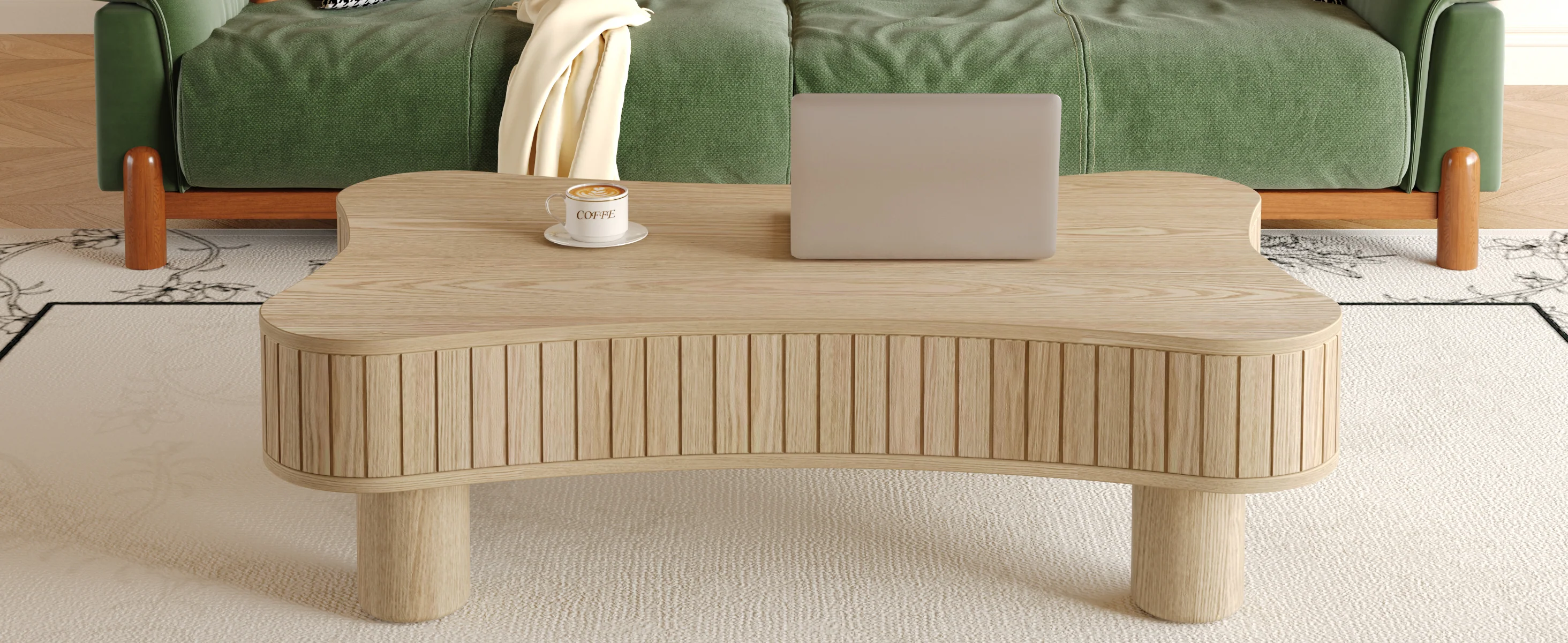 Walker Edison | Curve Design Reeded Lift Top Coffee Table and Desk - Image 9