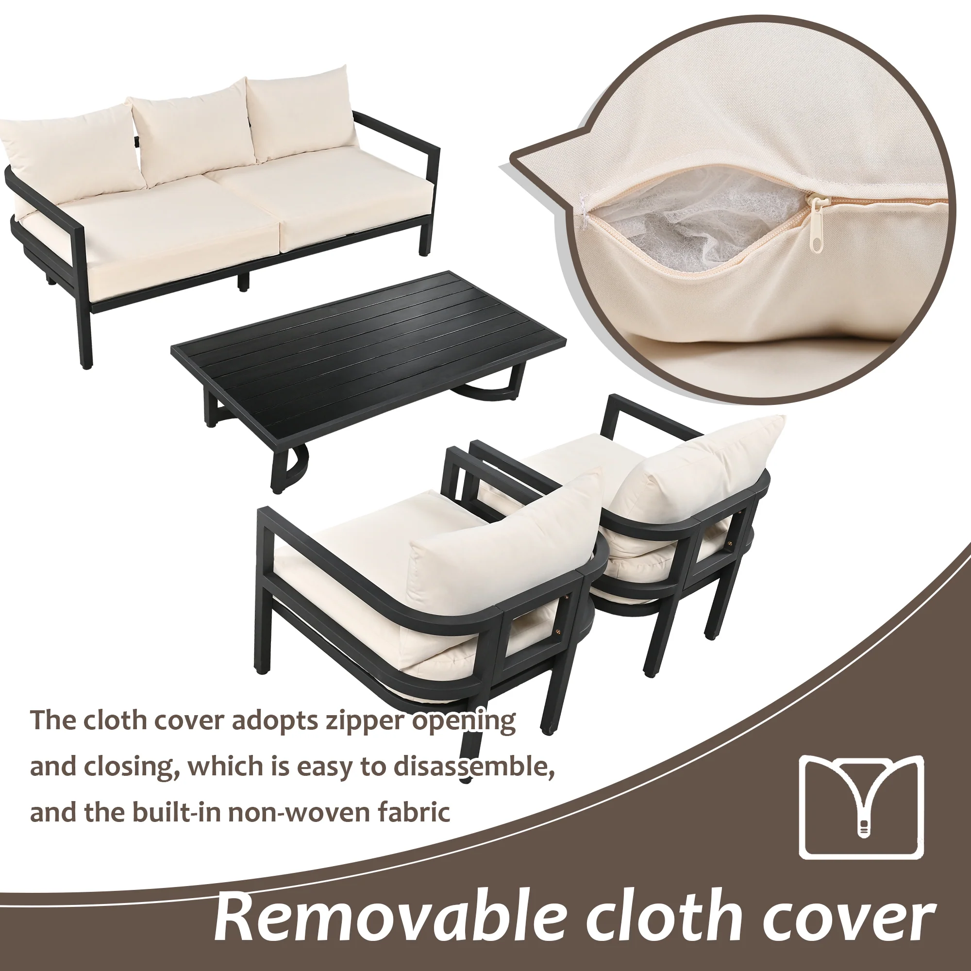 Walker Edison | Curve Design Steel Outdoor Sofa Set - Image 17