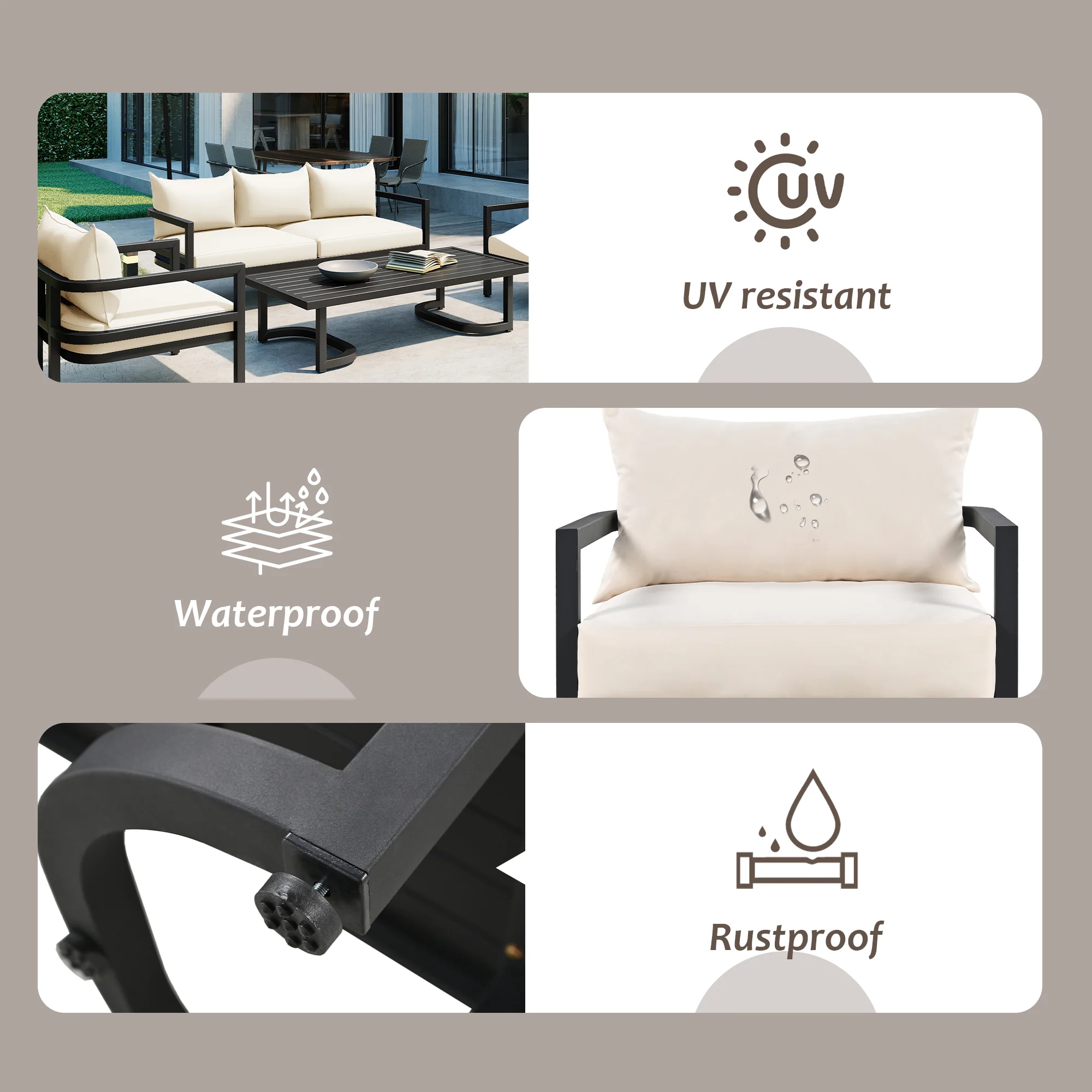 Walker Edison | Curve Design Steel Outdoor Sofa Set - Image 18