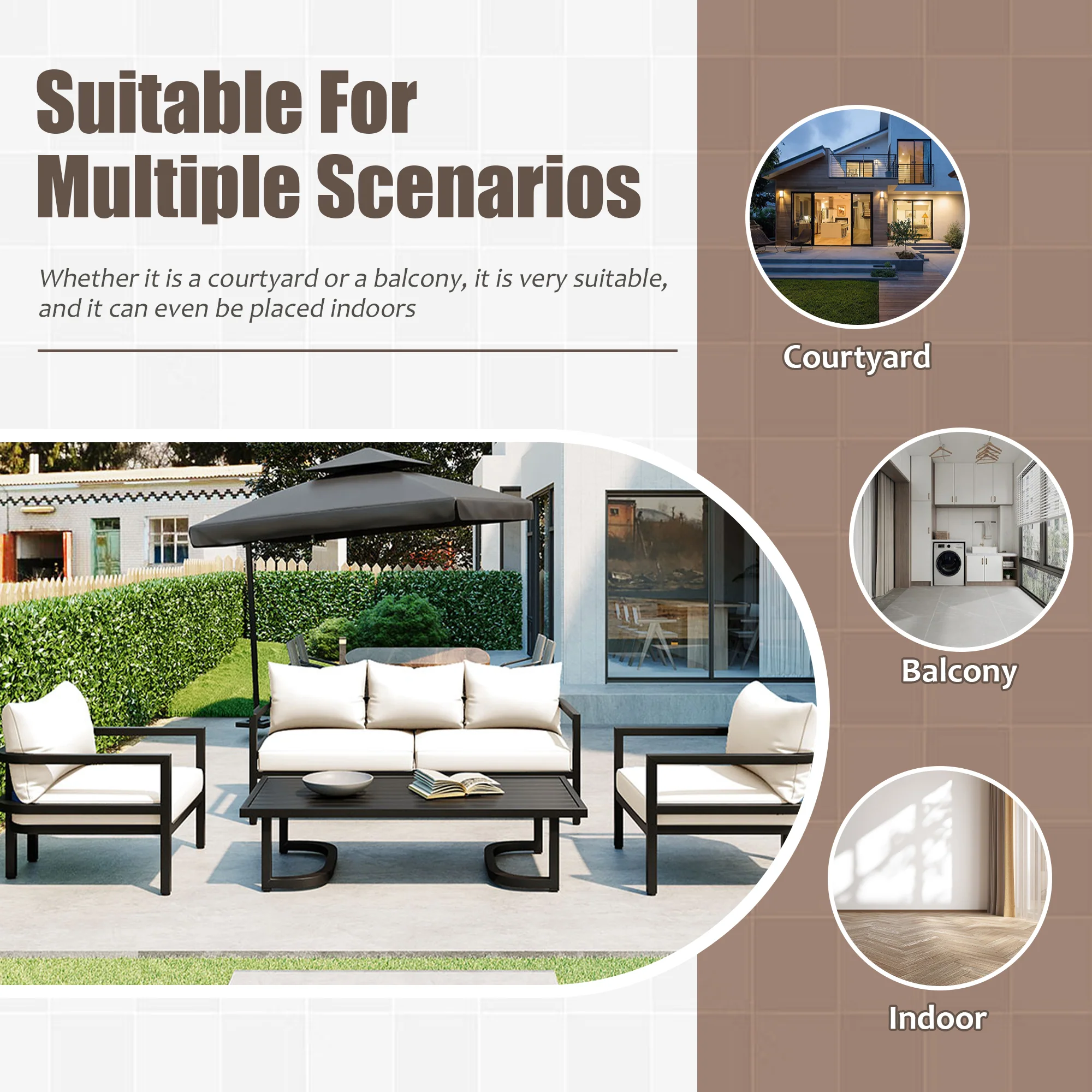 Walker Edison | Curve Design Steel Outdoor Sofa Set - Image 19