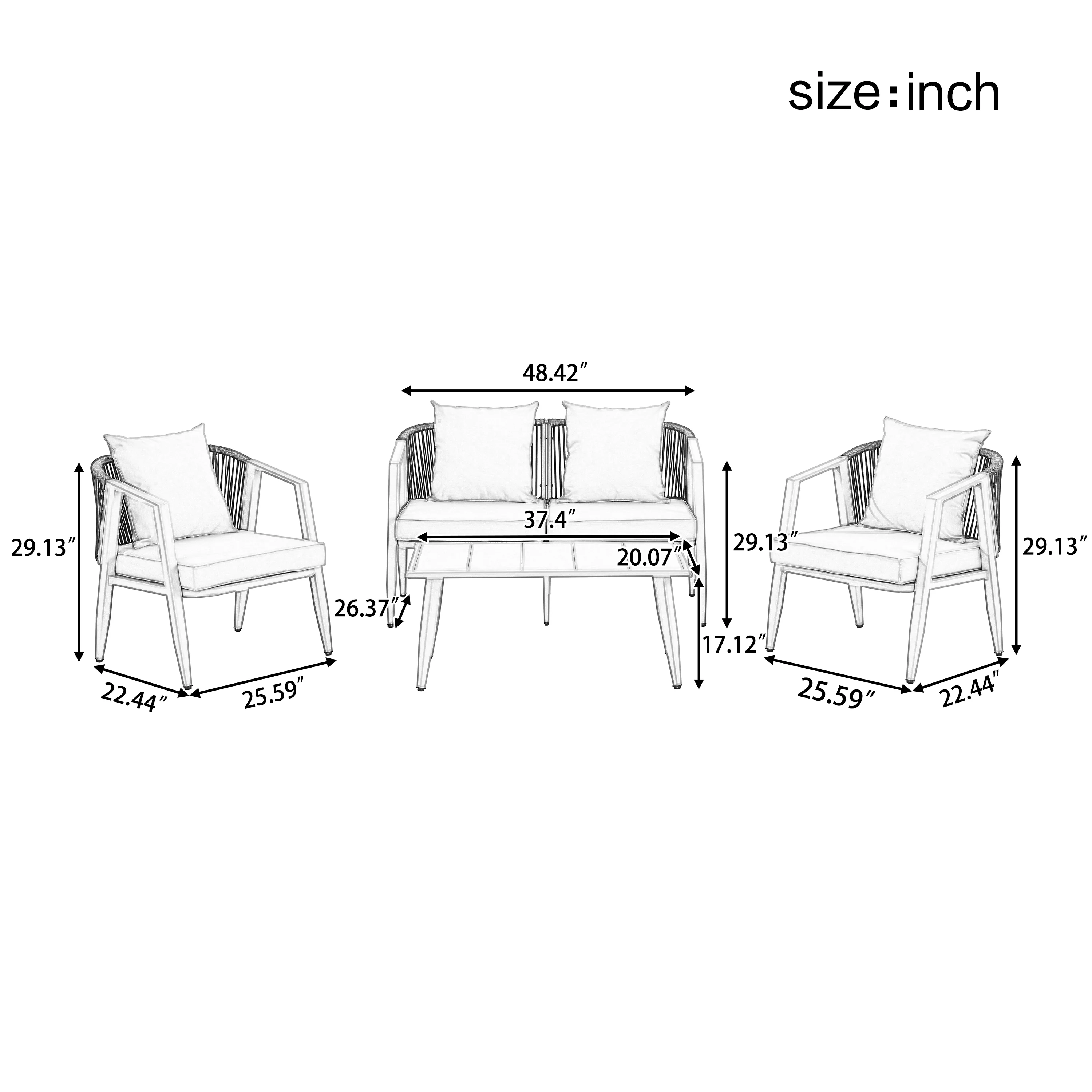 Curve Metal Rope Design Outdoor Loveseat Set - Image 3