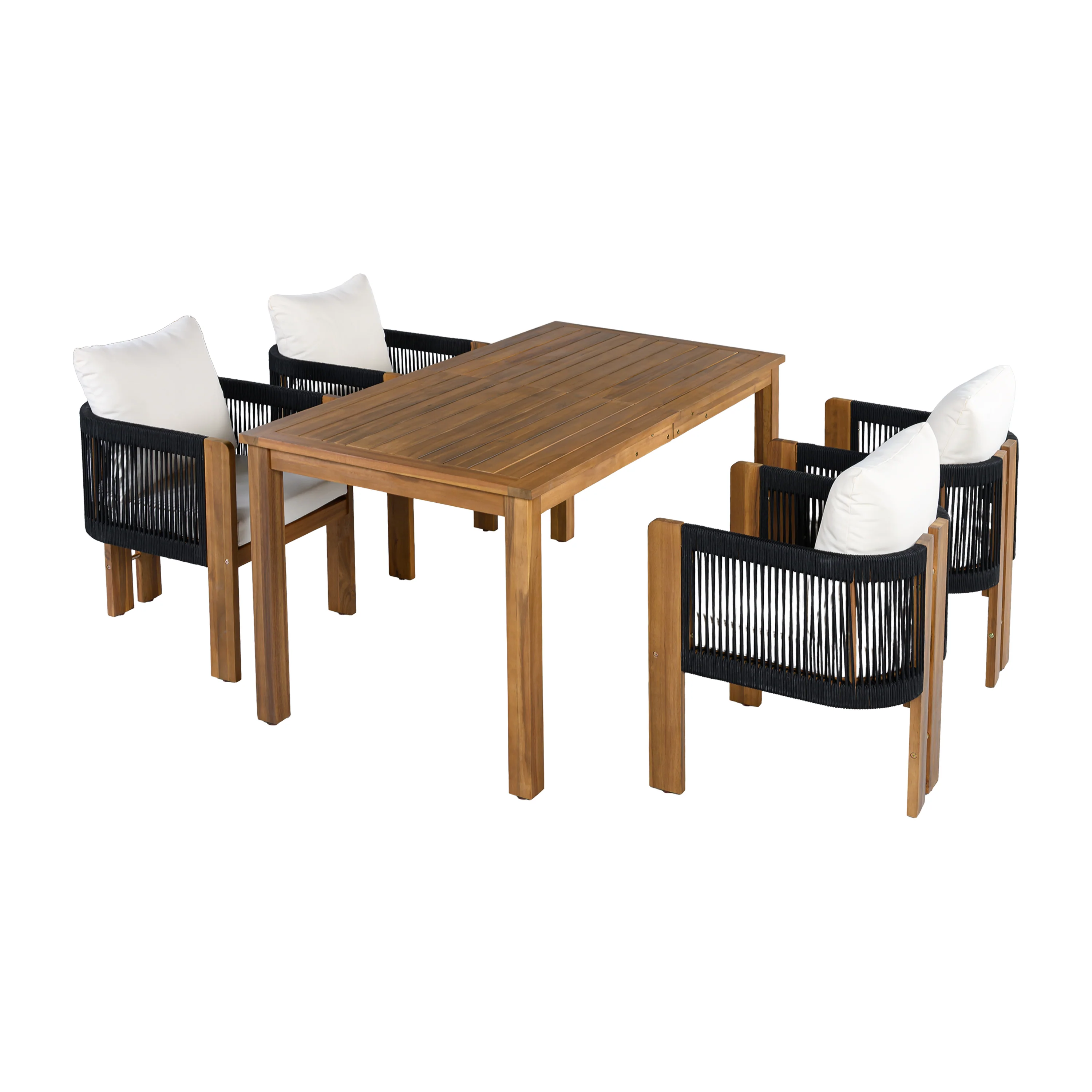 Curve Teak Wood Rope 5-Piece Outdoor Patio Dining Set for 4 - Image 21