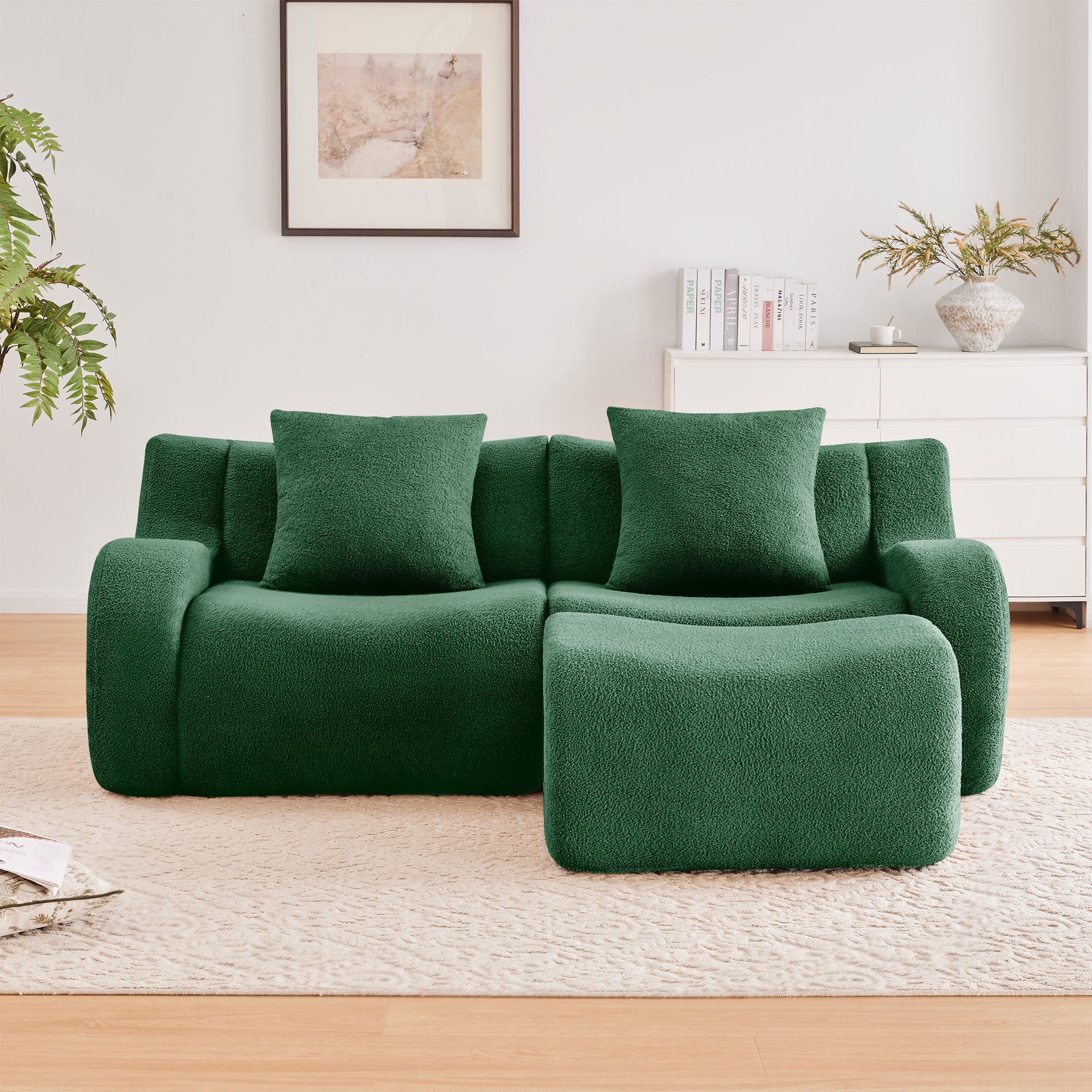 Curved Ergonomic Design L-Shaped Teddy Loveseat Sofa - Image 3
