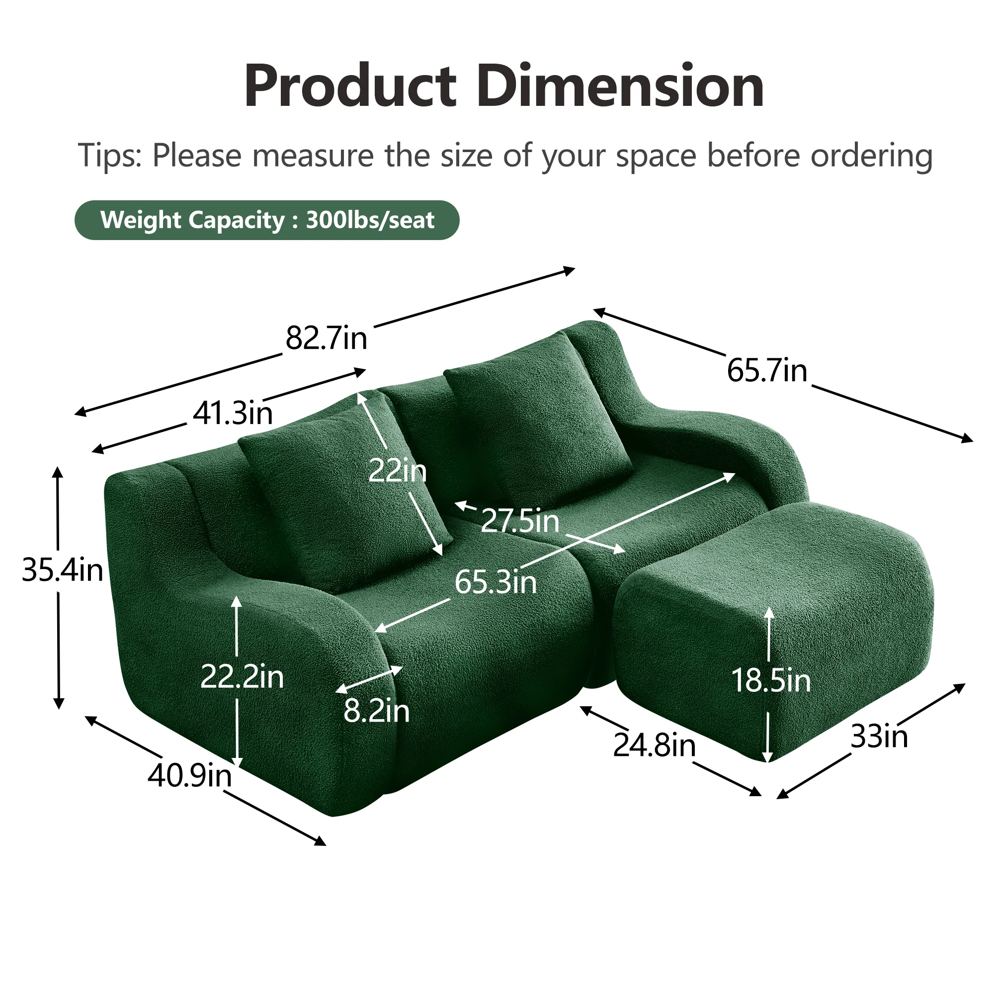 Curved Ergonomic Design L-Shaped Teddy Loveseat Sofa - Image 4