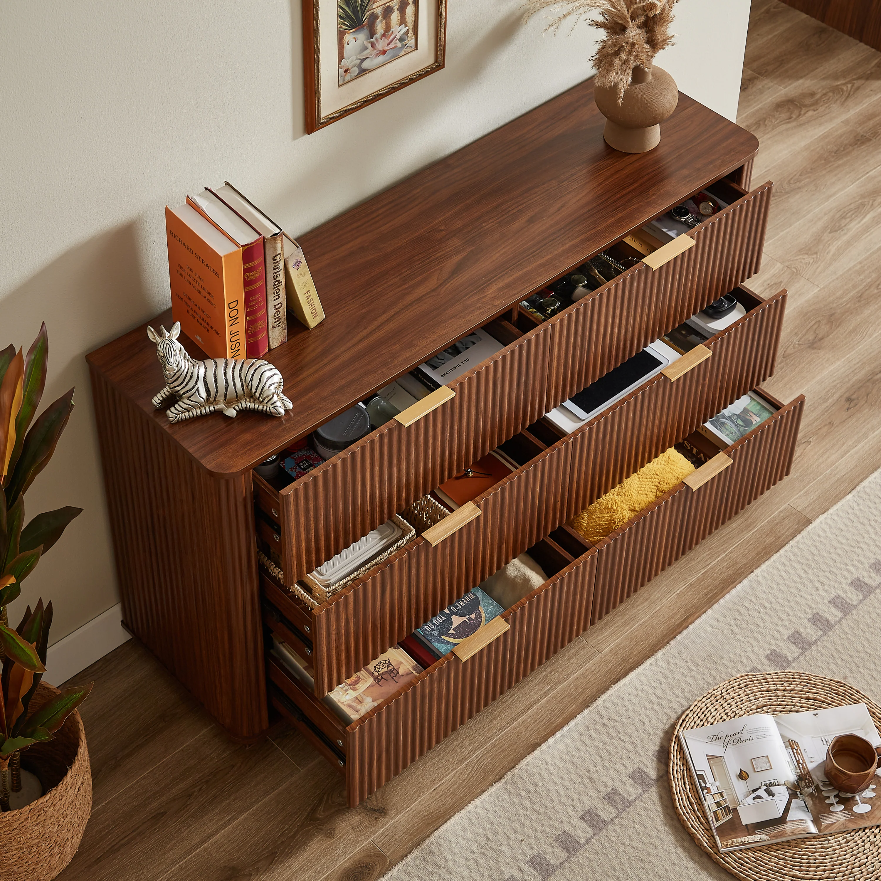 Curved wave Design Fluted 55' Wide Modern 6 Drawers Dresser - Image 11