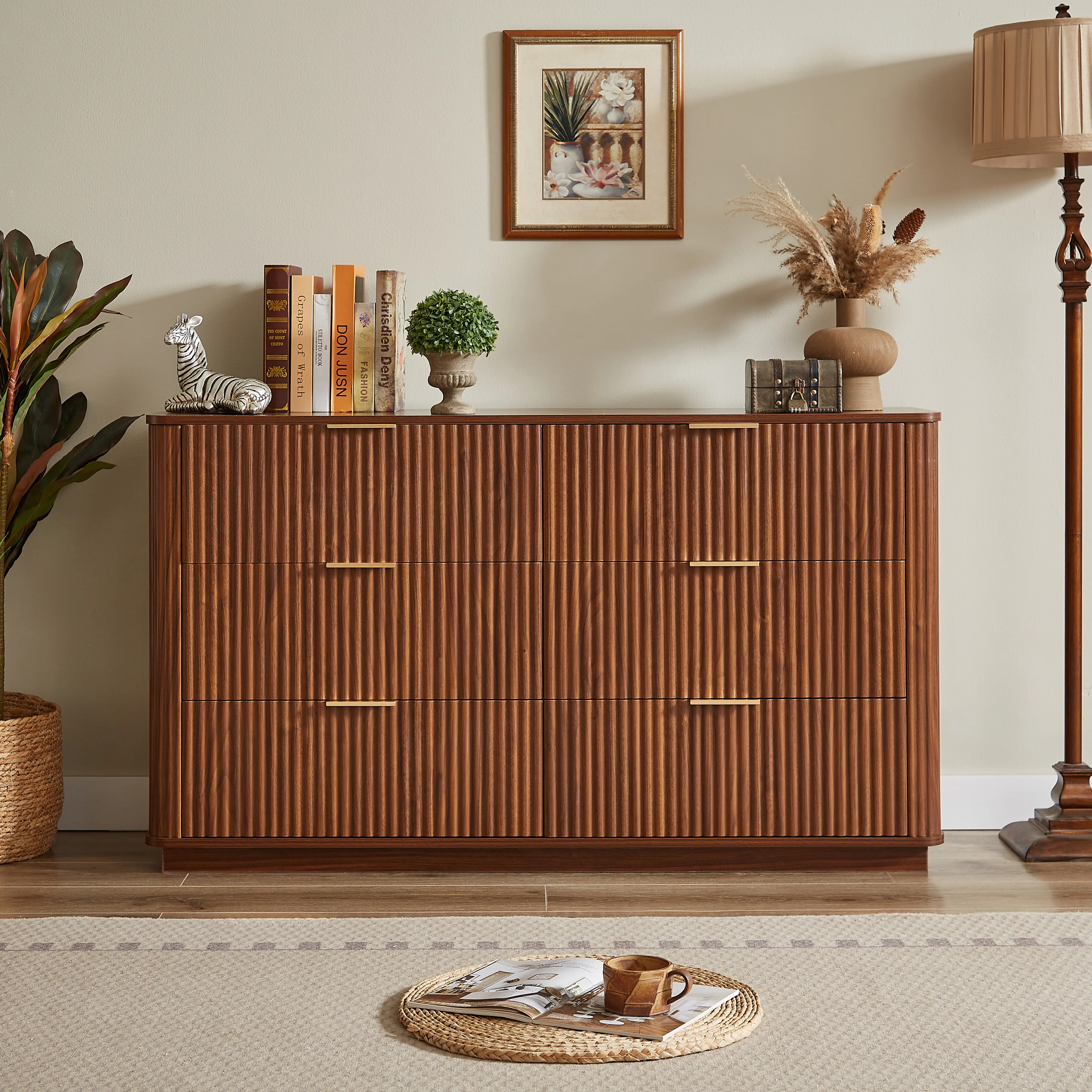 Curved wave Design Fluted 55' Wide Modern 6 Drawers Dresser - Image 12