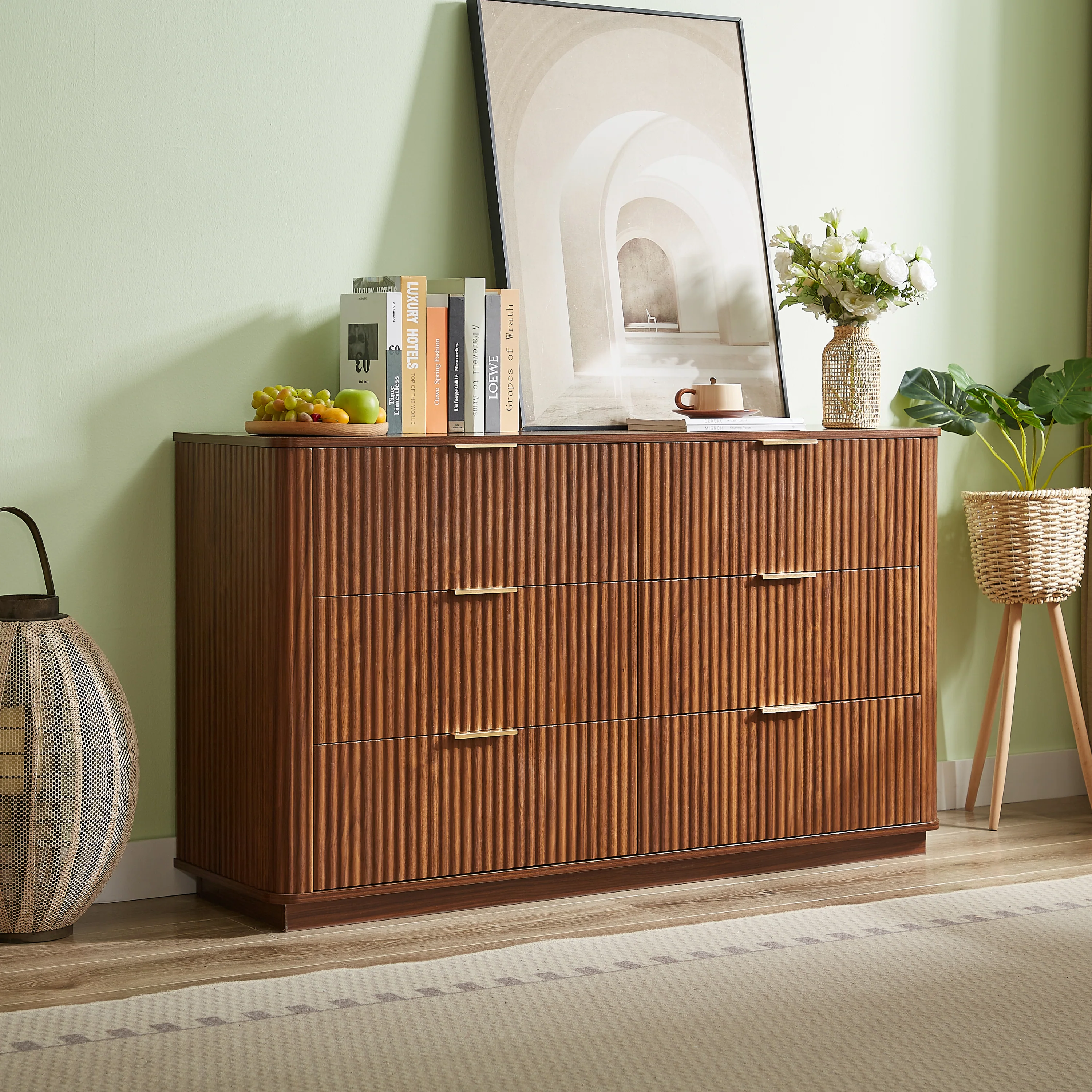 Curved wave Design Fluted 55' Wide Modern 6 Drawers Dresser - Image 16