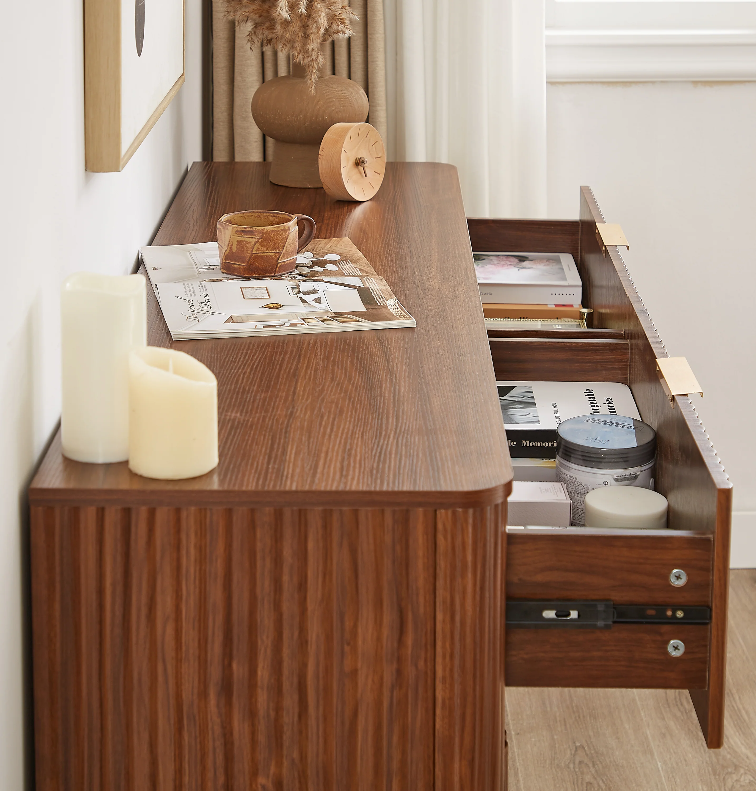 Curved wave Design Fluted 55' Wide Modern 6 Drawers Dresser - Image 18