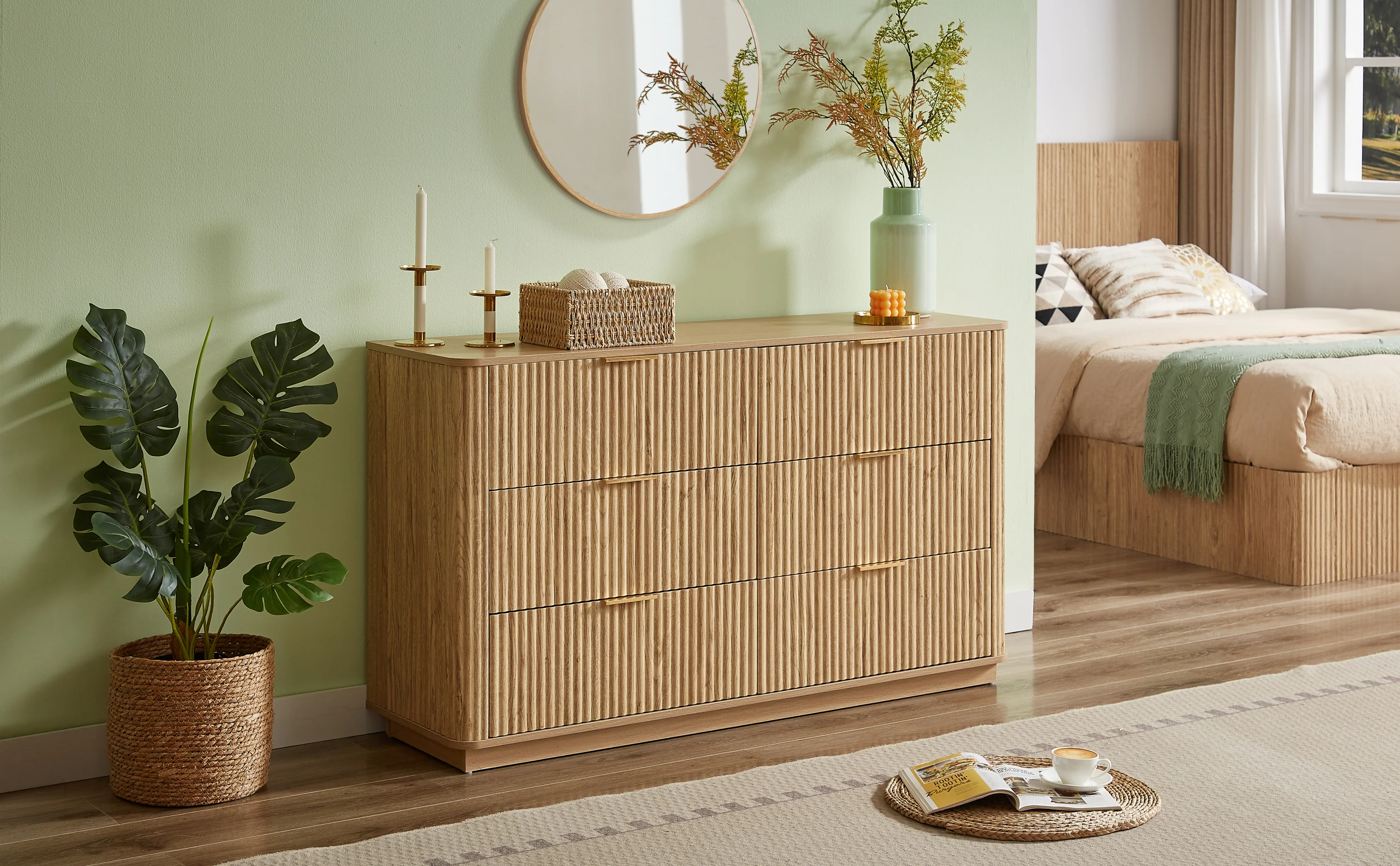 Curved wave Design Fluted 55' Wide Modern 6 Drawers Dresser - Image 19