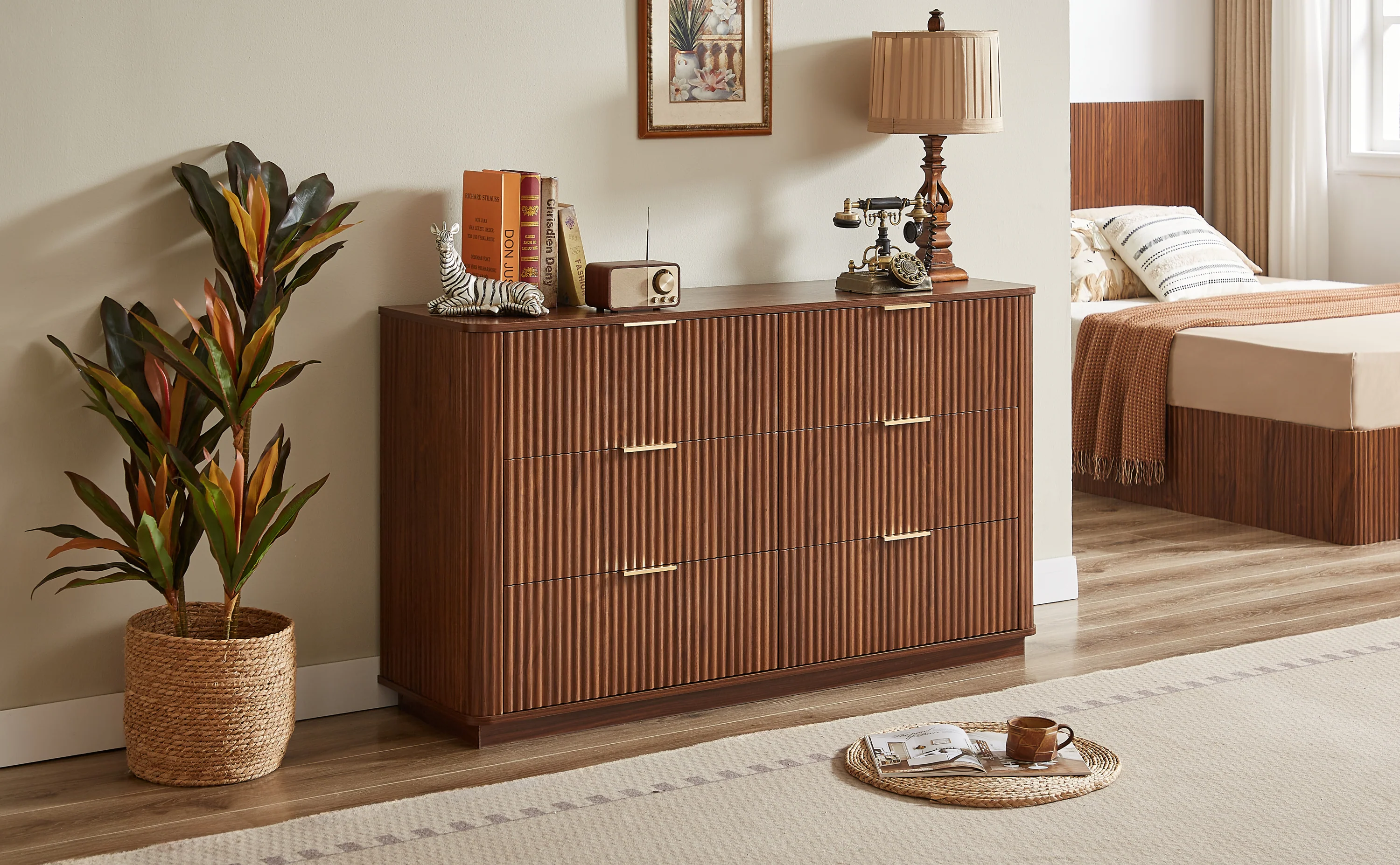 Curved wave Design Fluted 55' Wide Modern 6 Drawers Dresser - Image 26